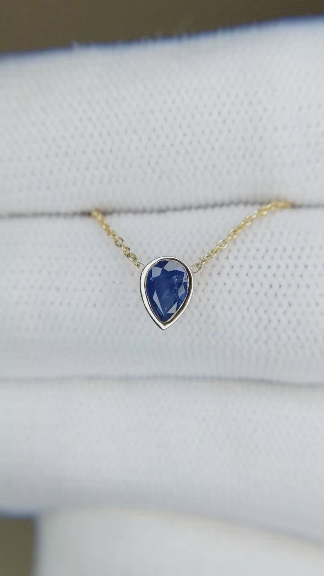 0.46 Ct. Blue Sapphire Bezel Necklace, 14K Yellow Gold Size Video