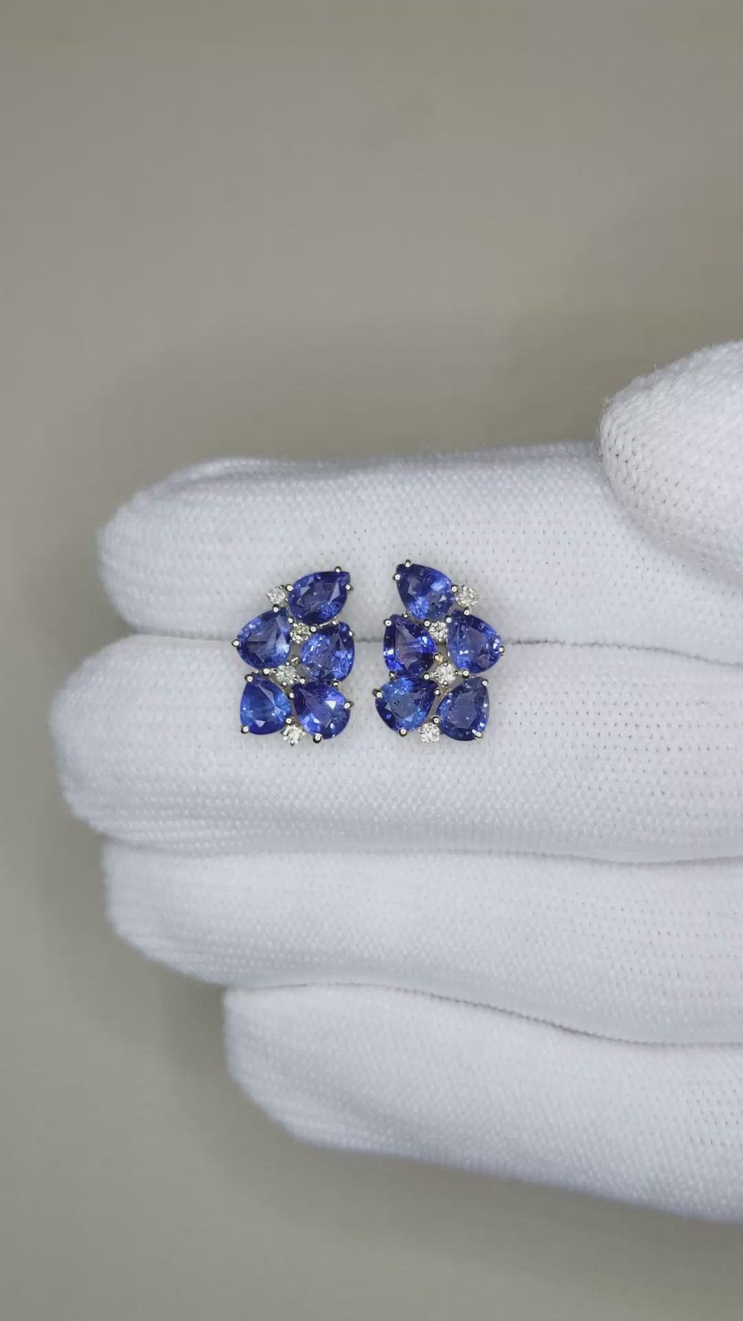 4.01 Ct.Tw.Total Carat Weight Blue Sapphire and Natural Diamond Studs Earrings, 14K Yellow Gold Size Video