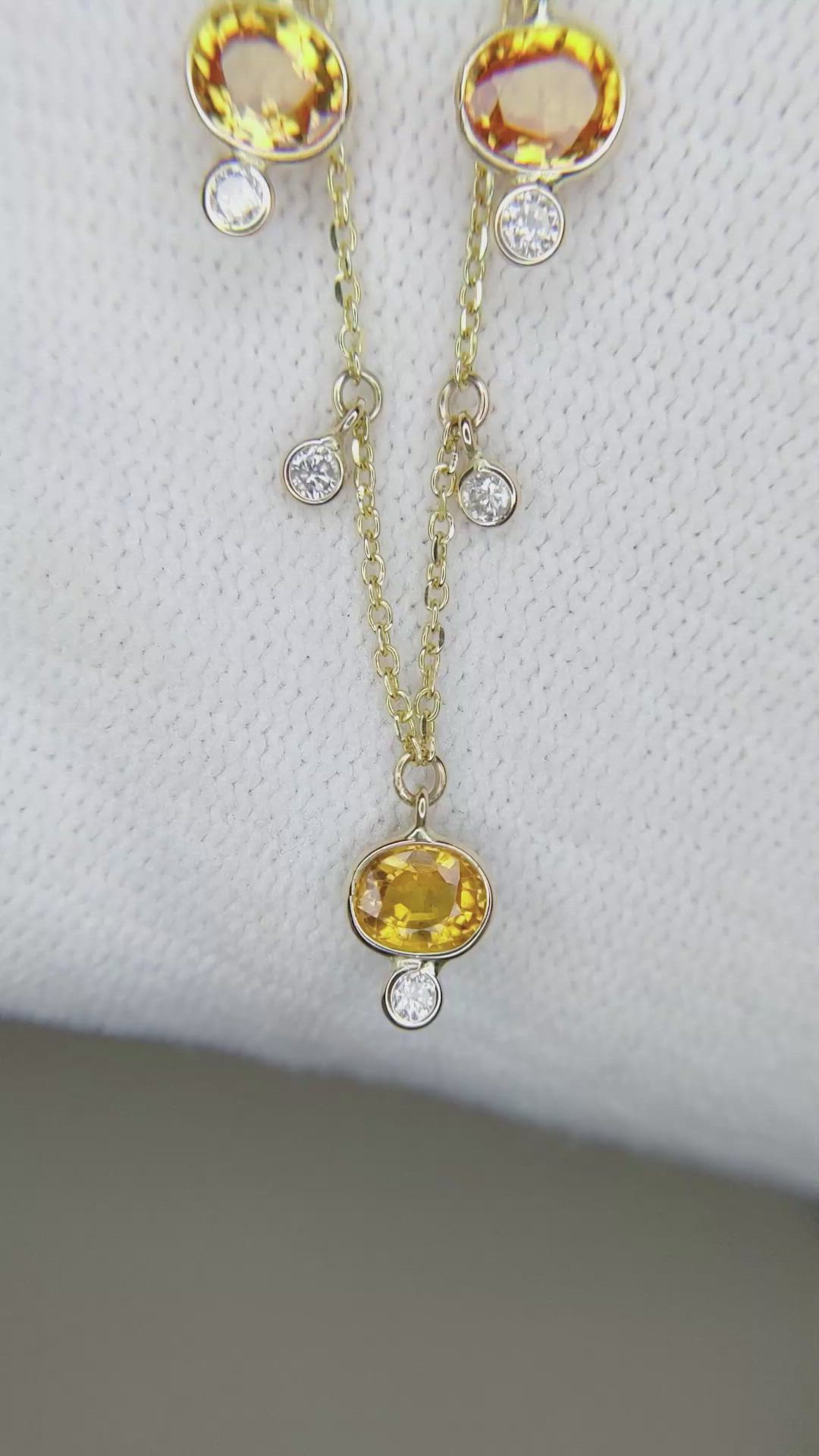 4.40 Ct. Orange Sapphire and Natural Diamond Bezel Necklace, 14K Yellow Gold Size Video
