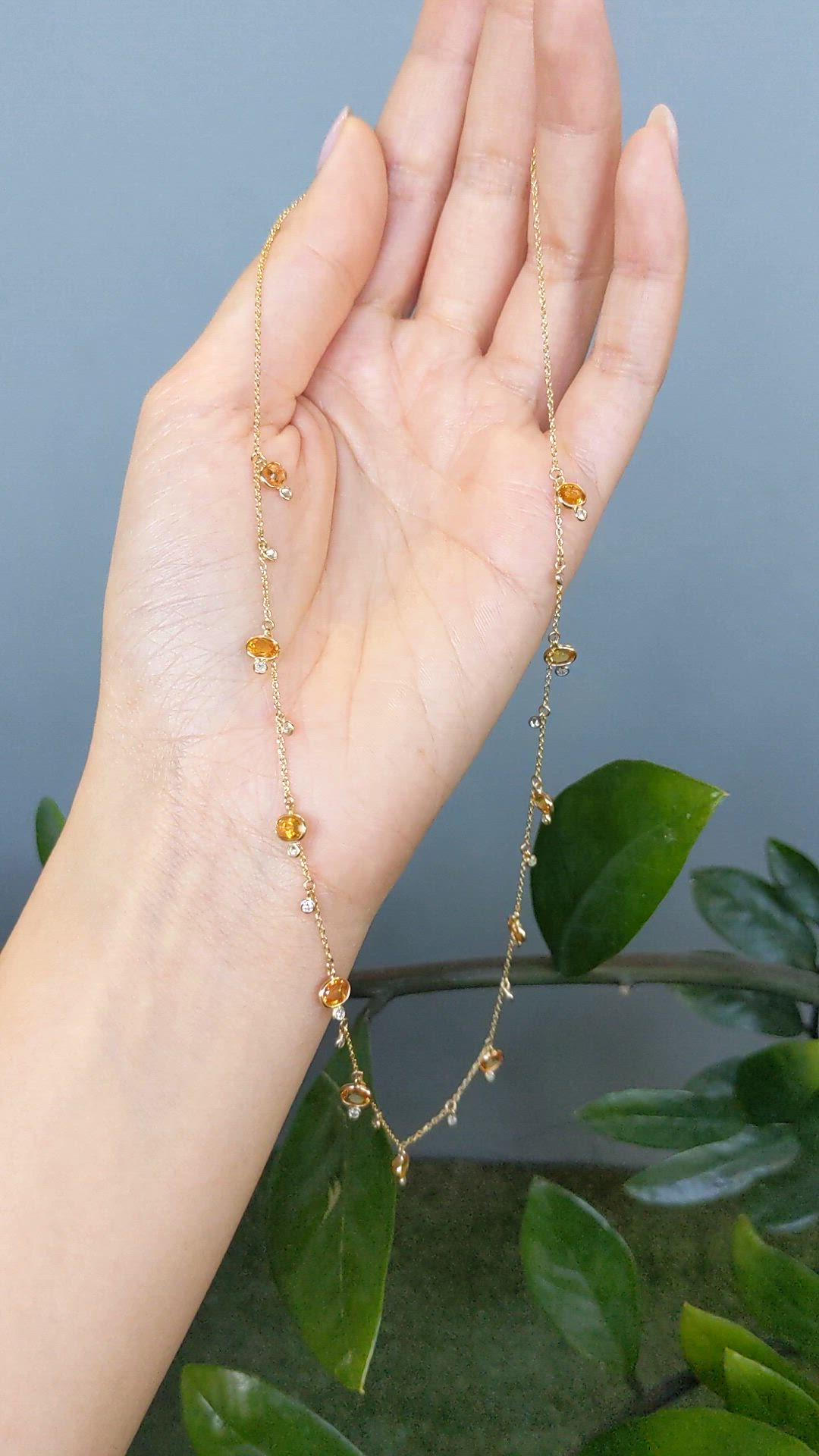 4.40 Ct. Orange Sapphire and Natural Diamond Bezel Necklace, 14K Yellow Gold Size Video