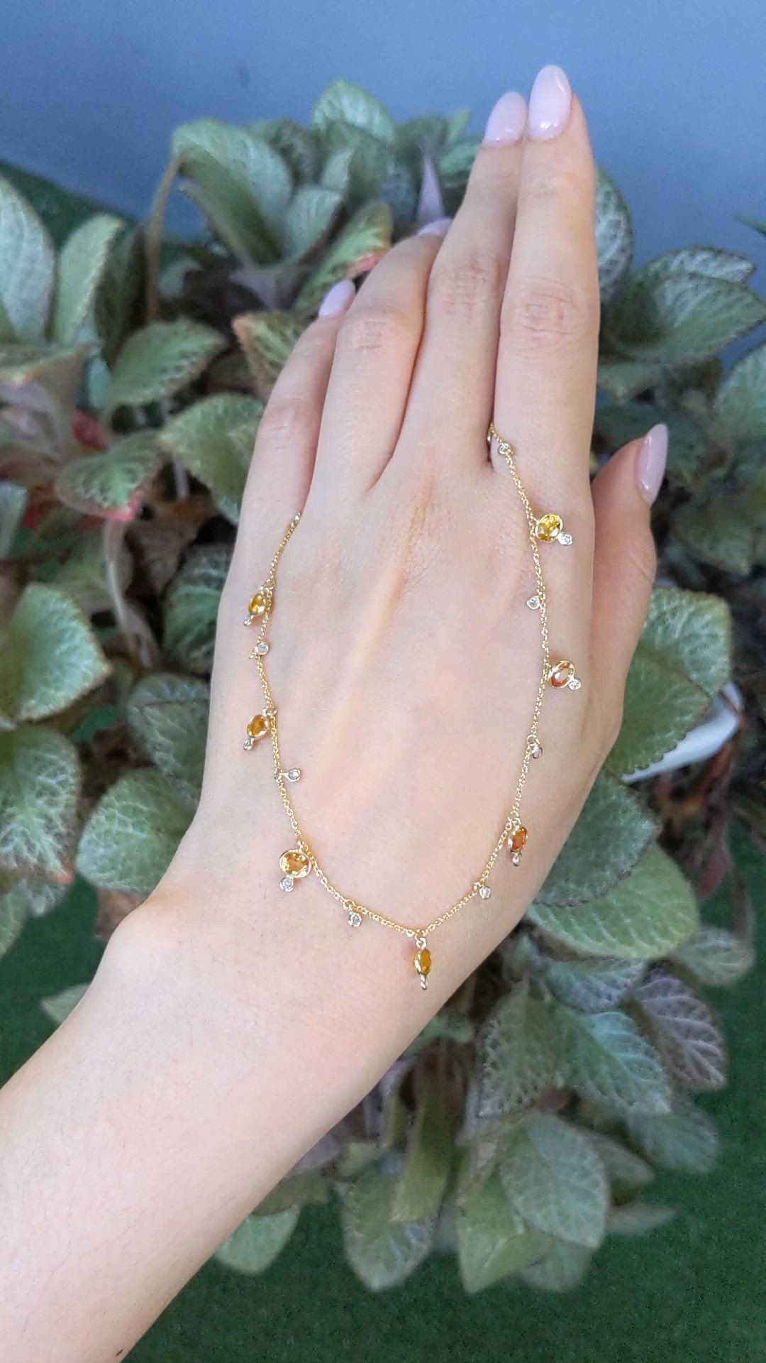 4.40 Ct. Orange Sapphire and Natural Diamond Bezel Necklace, 14K Yellow Gold Size Video