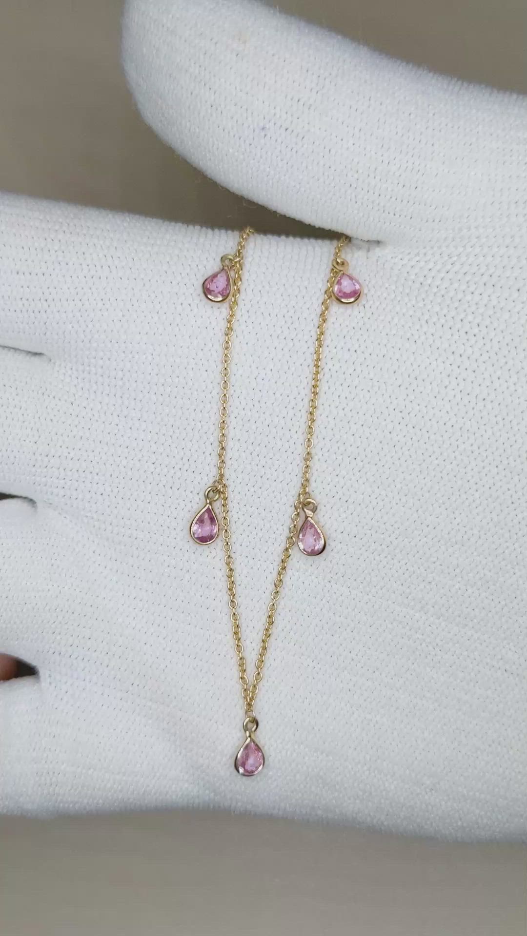 1.36 Ct. Pink Sapphire Bezel Necklace, 14K Yellow Gold Size Video
