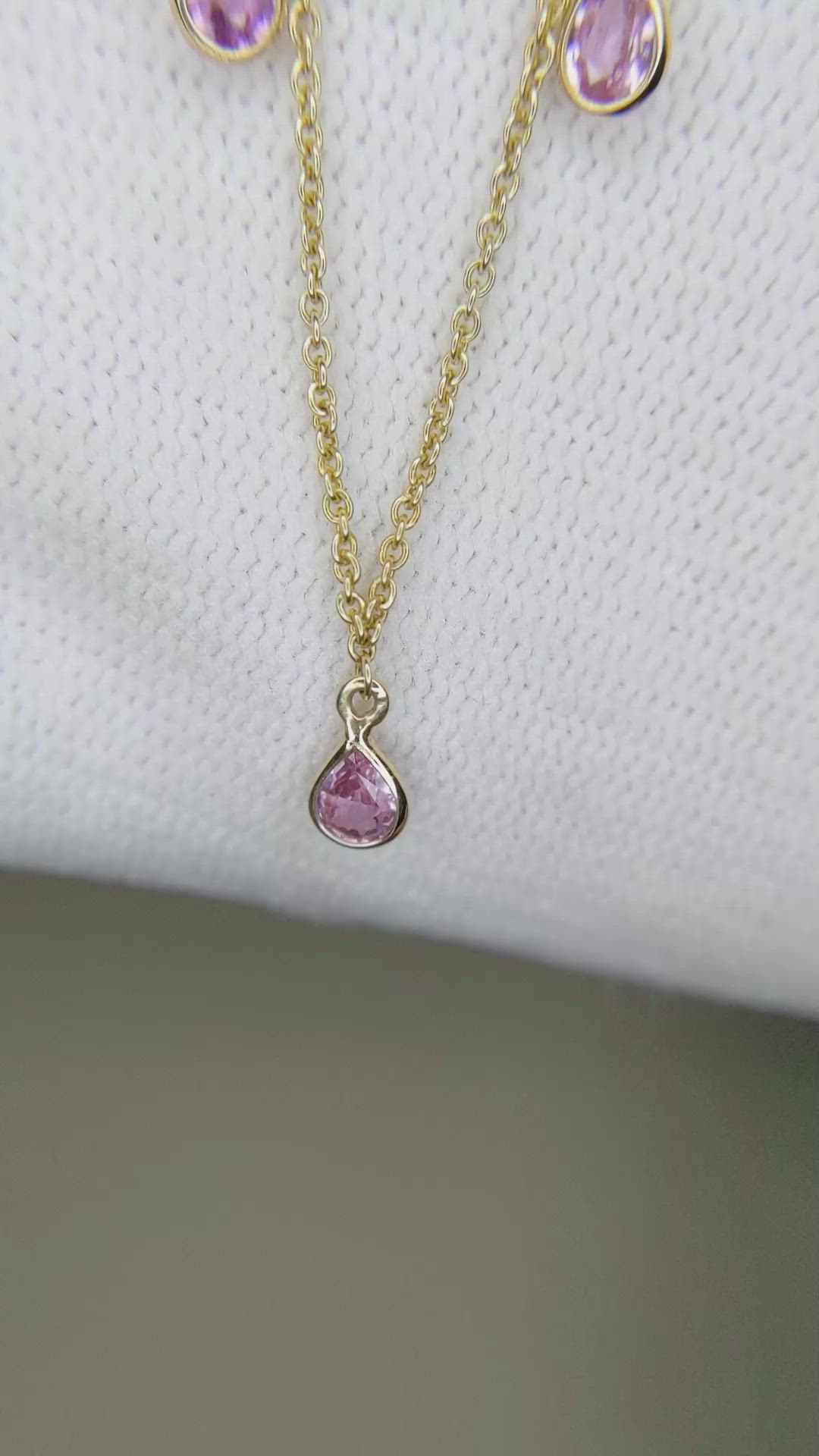1.36 Ct. Pink Sapphire Bezel Necklace, 14K Yellow Gold Size Video