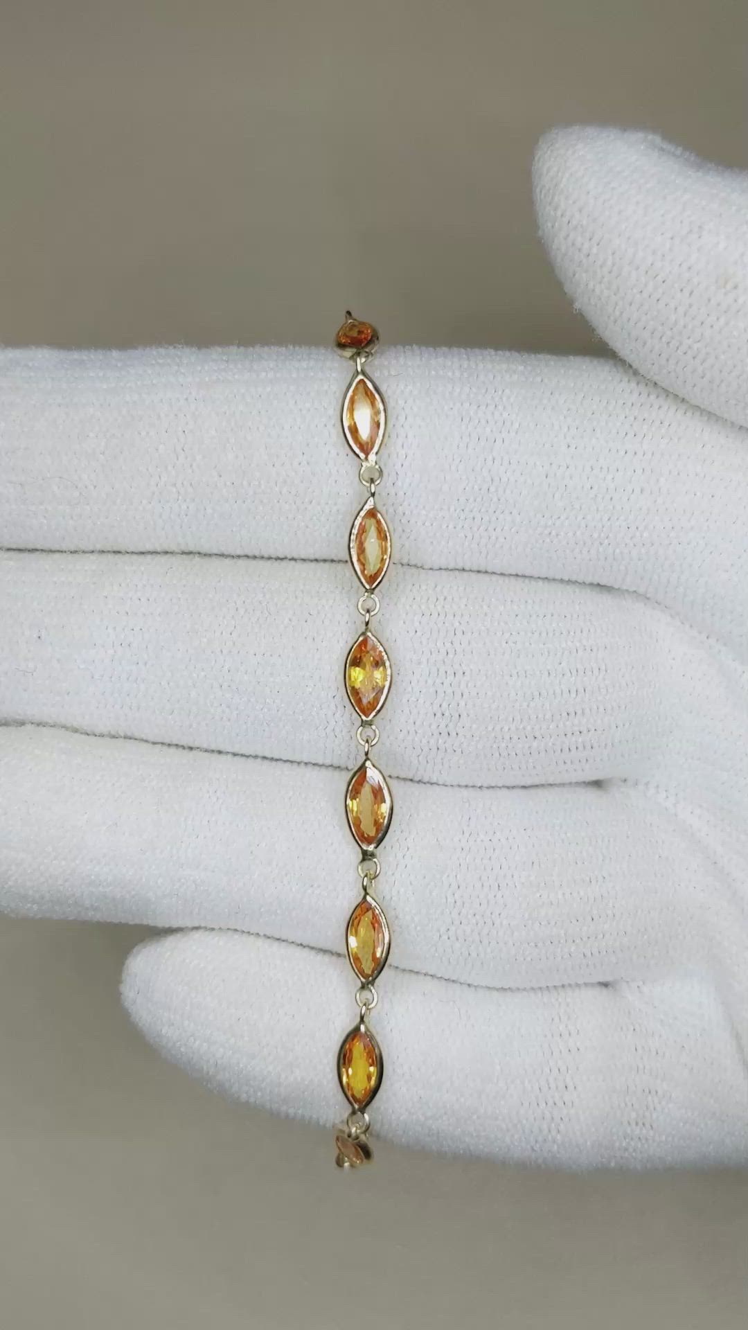 5.06 Ct.Tw.Total Carat Weight Orange Sapphire Bezel Bracelet, 14K Yellow Gold Size Video