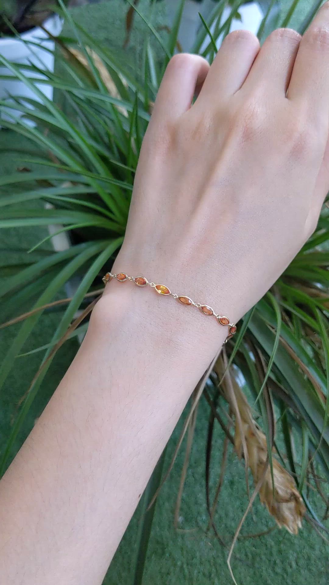 5.06 Ct.Tw.Total Carat Weight Orange Sapphire Bezel Bracelet, 14K Yellow Gold Size Video