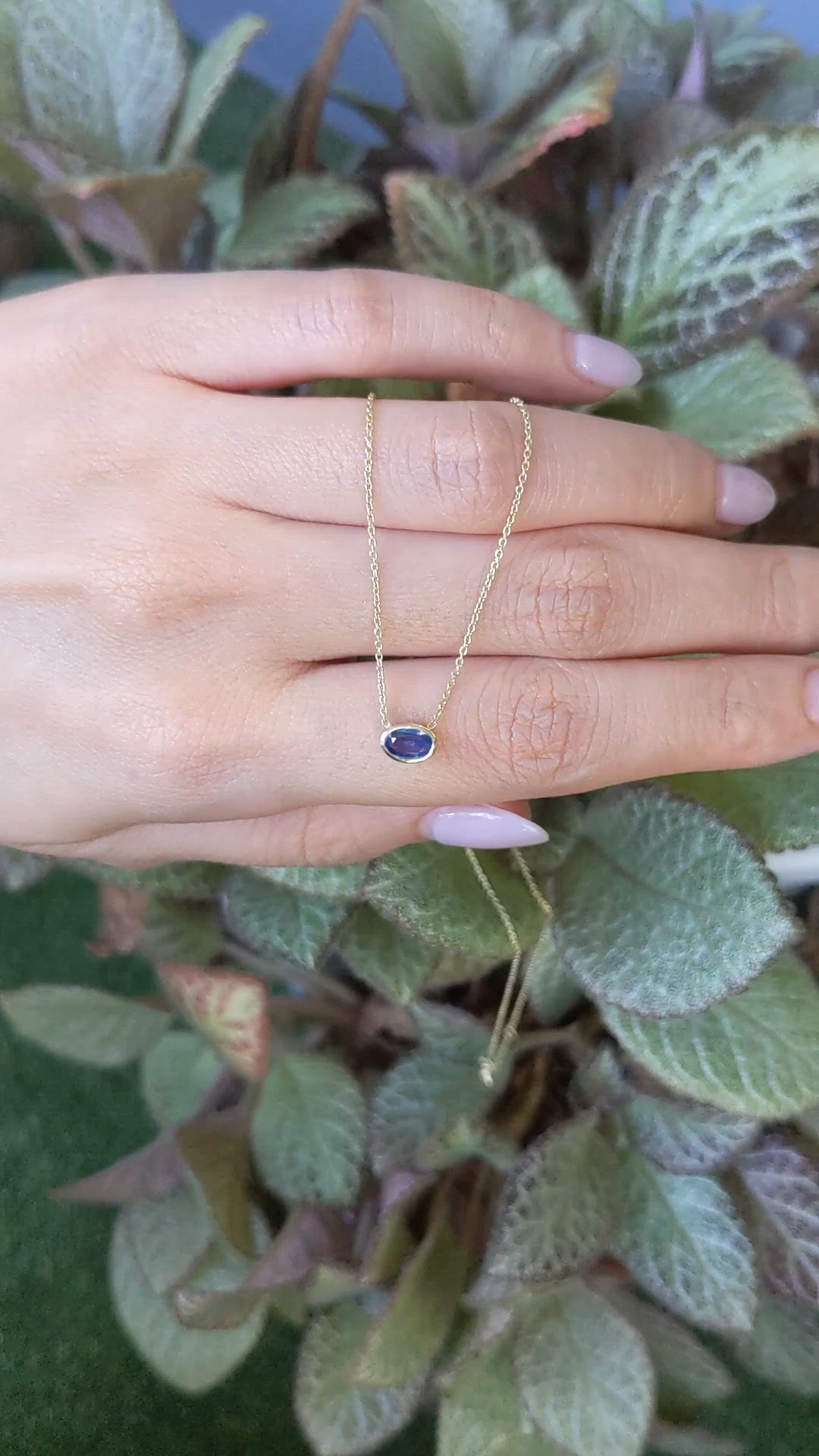0.52 Ct. Blue Sapphire Bezel Necklace, 14K Yellow Gold Size Video