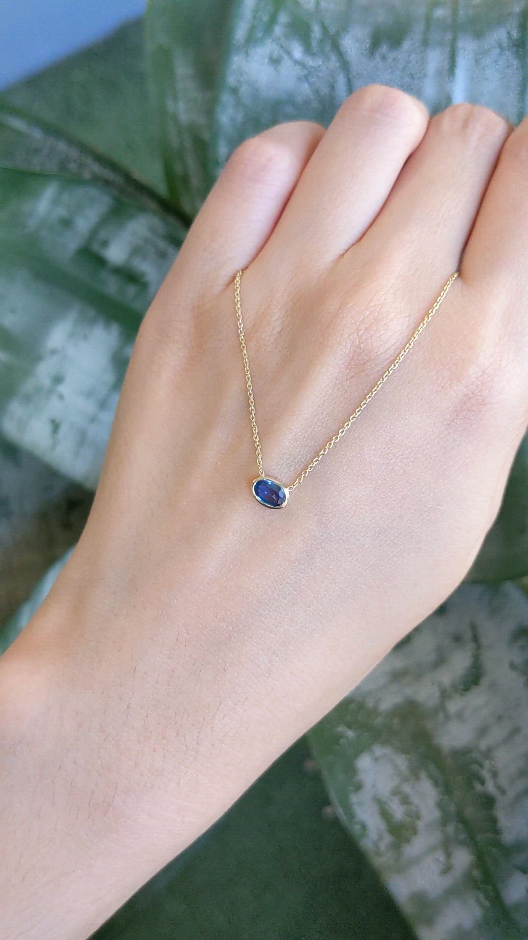 0.52 Ct. Blue Sapphire Bezel Necklace, 14K Yellow Gold Size Video