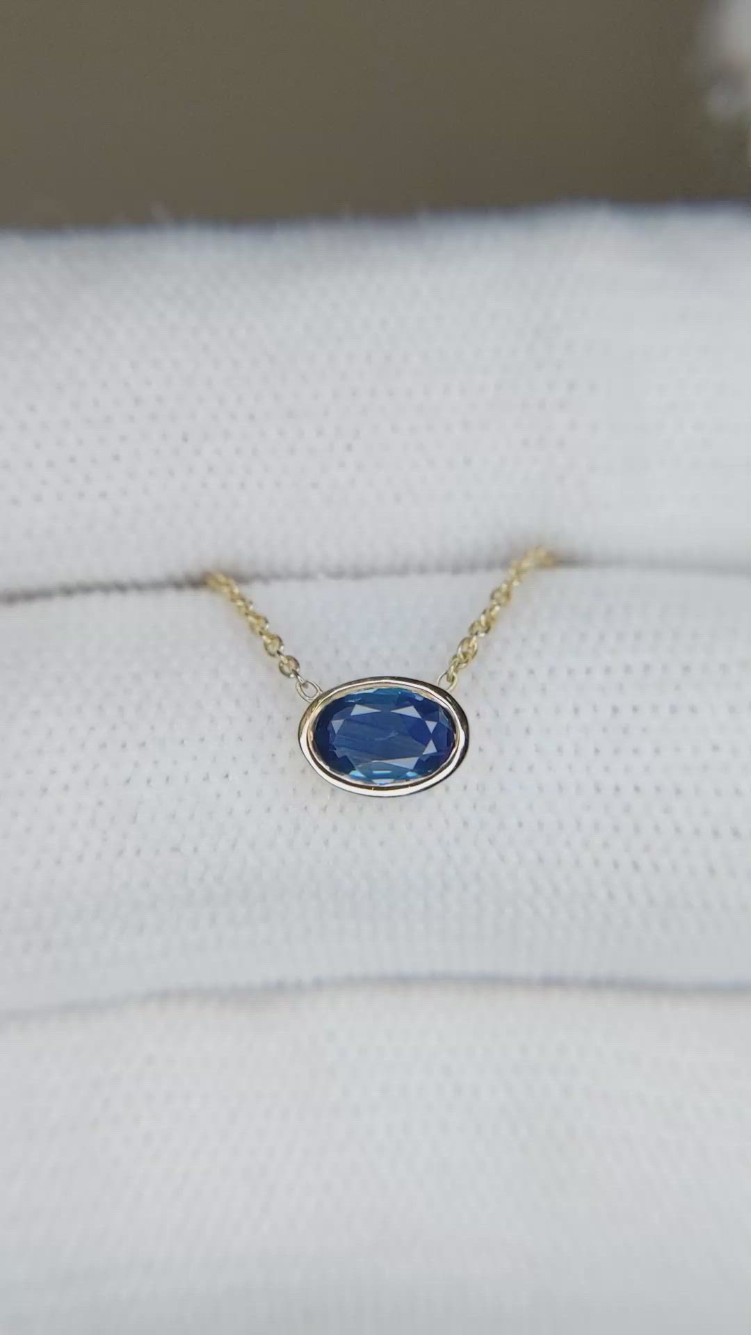 0.52 Ct. Blue Sapphire Bezel Necklace, 14K Yellow Gold Size Video