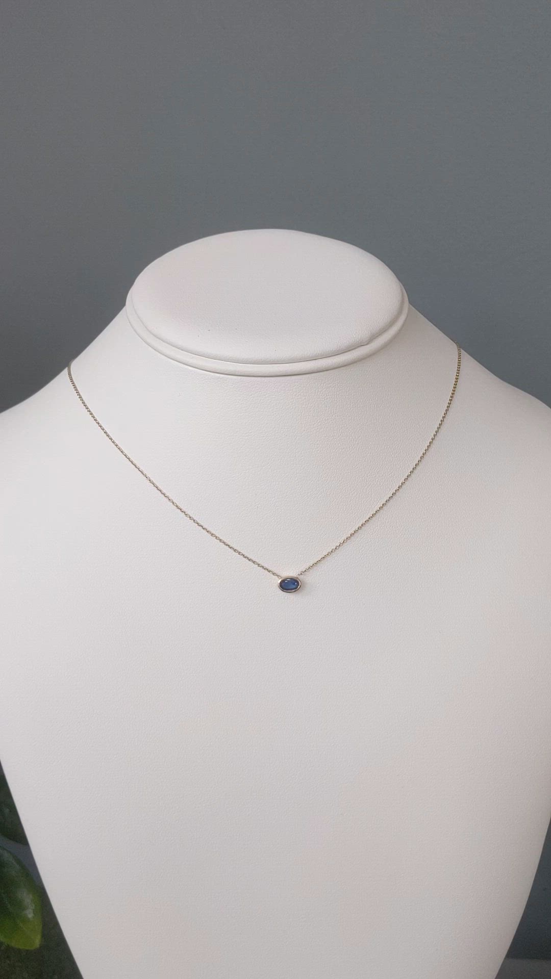 0.52 Ct. Blue Sapphire Bezel Necklace, 14K Yellow Gold Size Video
