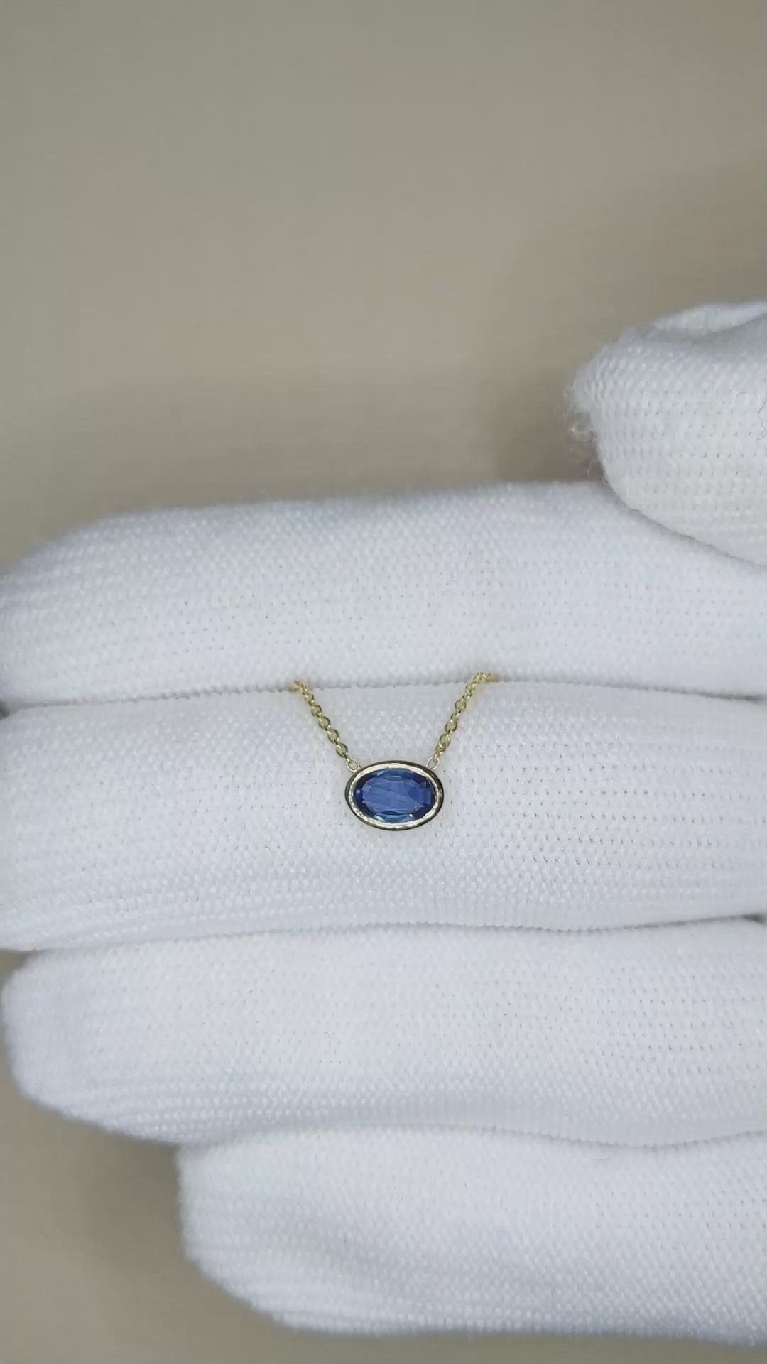 0.52 Ct. Blue Sapphire Bezel Necklace, 14K Yellow Gold Size Video
