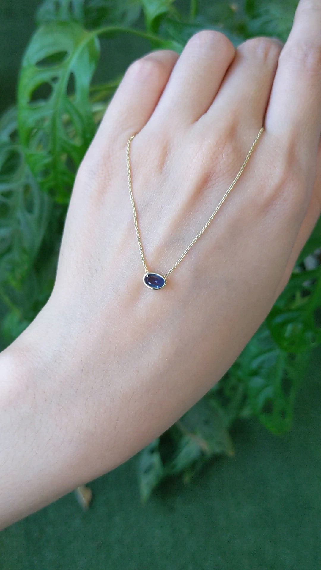0.52 Ct. Blue Sapphire Bezel Necklace, 14K Yellow Gold Size Video