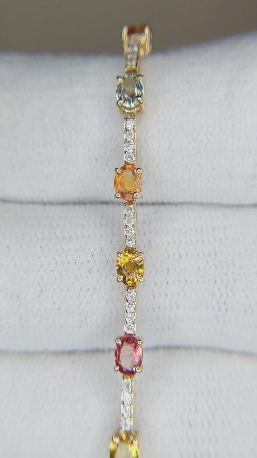 3.61 Ct.Tw.Total Carat Weight Multi Color Sapphire and Natural Diamond Tennis/Line Bracelet, 18K Yellow Gold Size Video