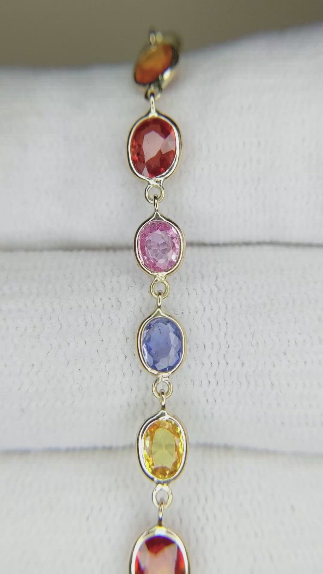 8.07 Ct.Tw.Total Carat Weight Multi Color Sapphire Tennis/Line Bracelet, 14K Yellow Gold Size Video