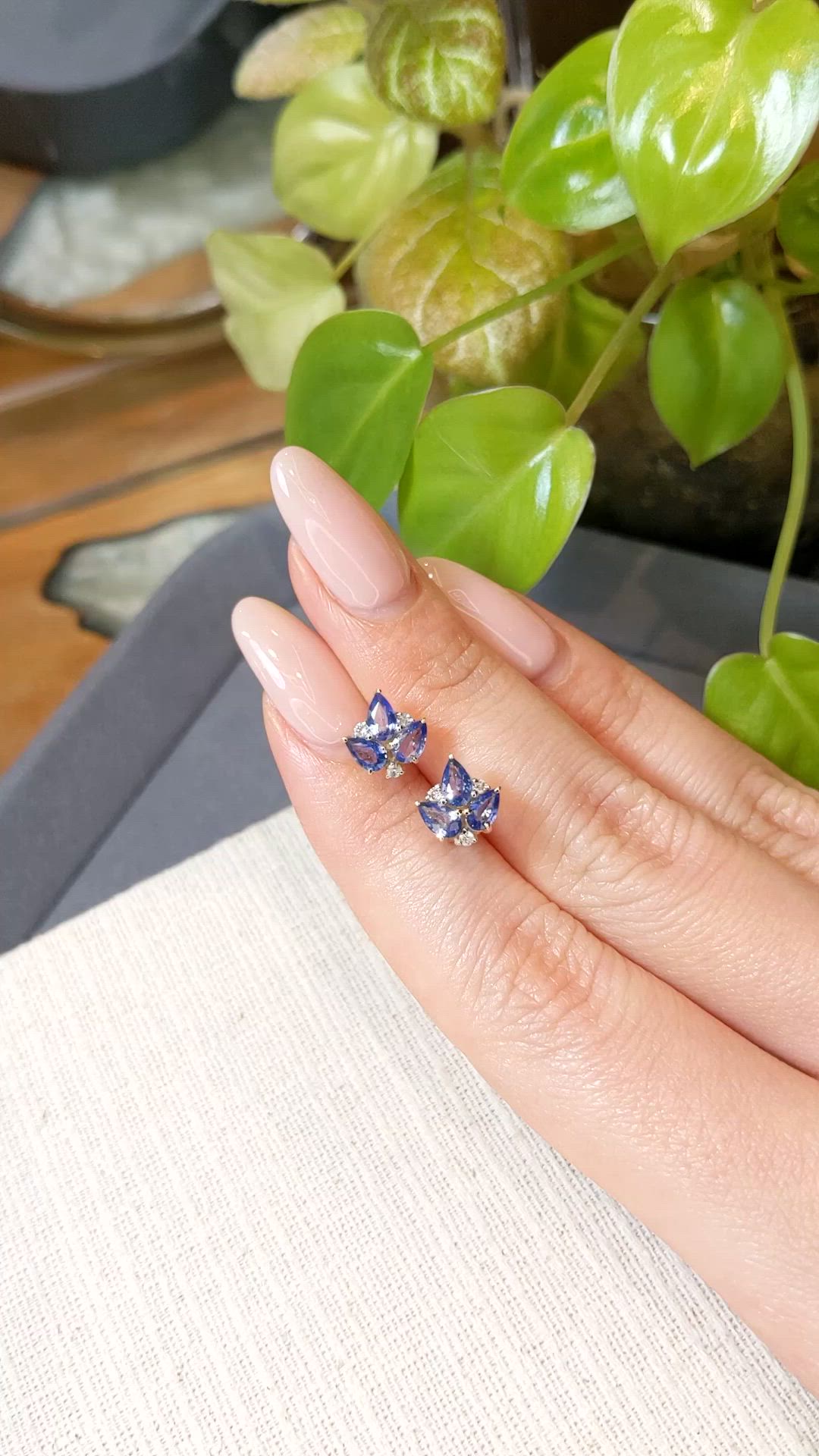 1.47 Ct.Tw.Total Carat Weight Blue Sapphire and Natural Diamond Studs Earrings, 14K Yellow Gold Size Video