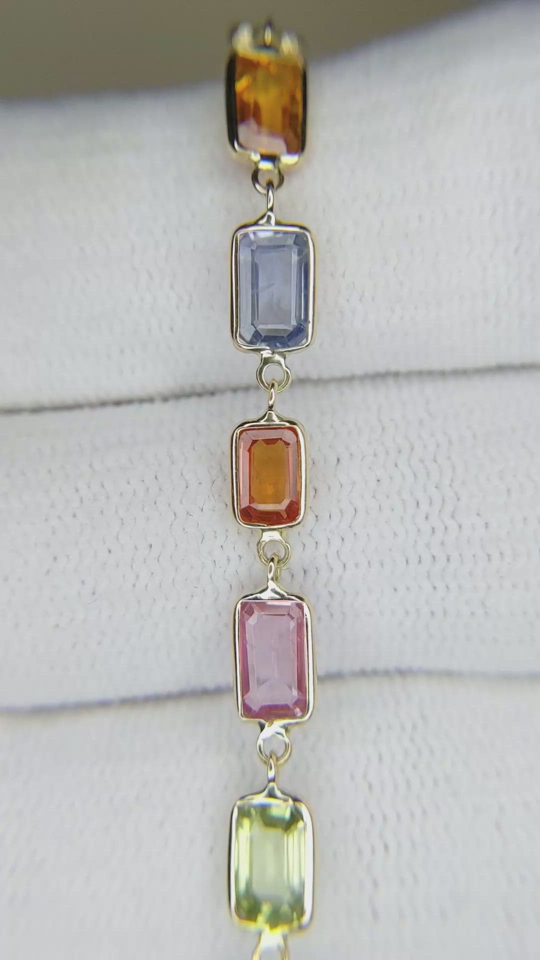 9.16&nbsp;Ct.Tw.Total Carat Weight Multi Color Sapphire Tennis/Line Bracelet, 14K Yellow Gold Size Video