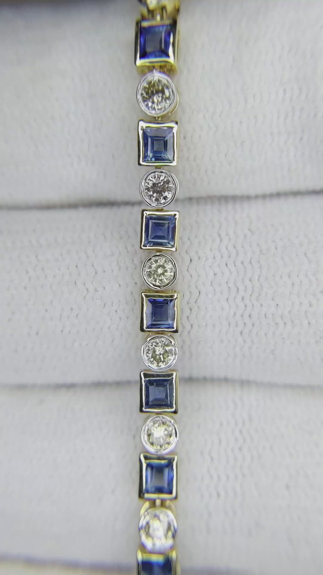 3.42&nbsp;Ct.Tw.Total Carat Weight Blue Sapphire and Natural Diamond Tennis/Line Bracelet, 14K Yellow Gold Size Video