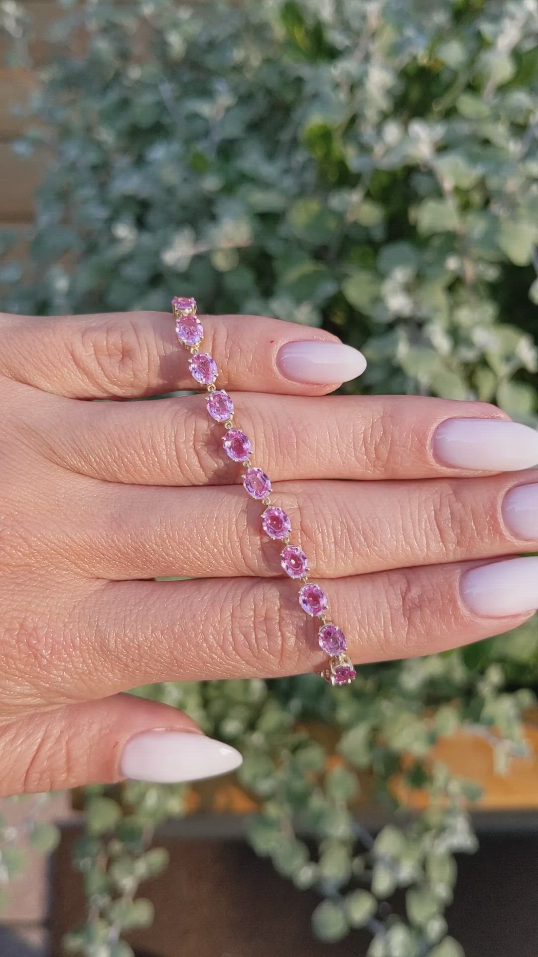 10.24&nbsp;Ct.Tw.Total Carat Weight Pink Sapphire Tennis/Line Bracelet, 14K Yellow Gold Size Video