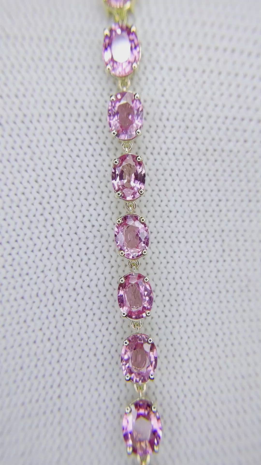 10.24&nbsp;Ct.Tw.Total Carat Weight Pink Sapphire Tennis/Line Bracelet, 14K Yellow Gold Size Video