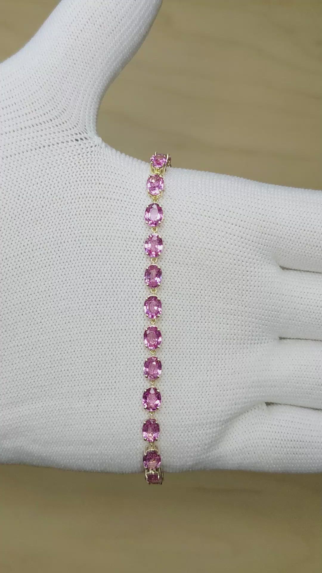 10.24&nbsp;Ct.Tw.Total Carat Weight Pink Sapphire Tennis/Line Bracelet, 14K Yellow Gold Size Video