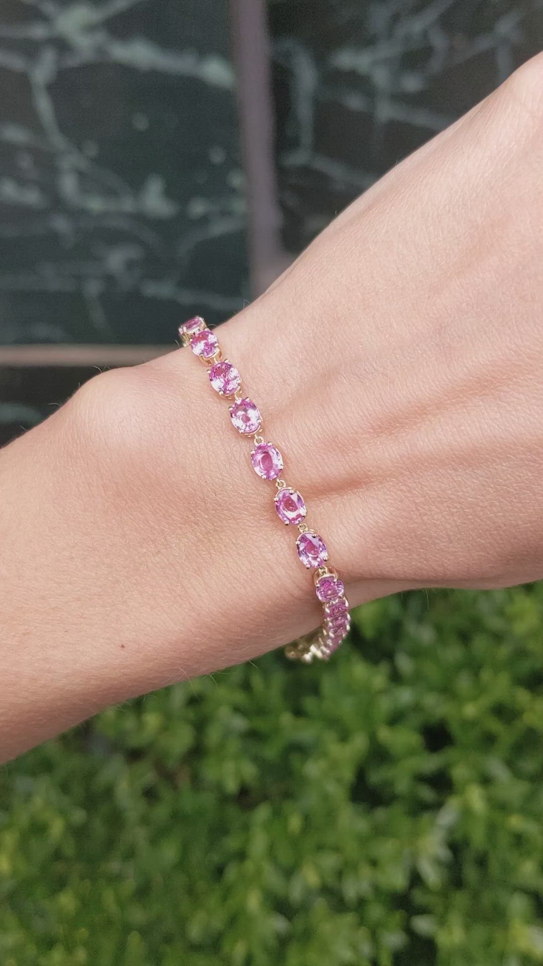 10.24&nbsp;Ct.Tw.Total Carat Weight Pink Sapphire Tennis/Line Bracelet, 14K Yellow Gold Size Video