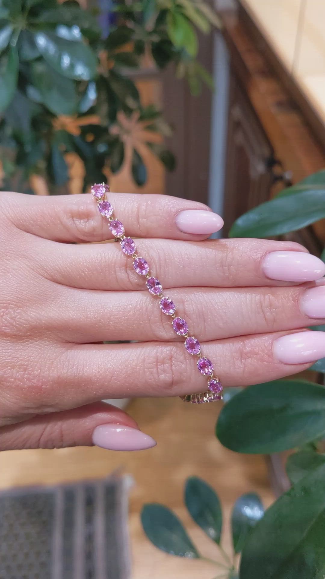 10.24&nbsp;Ct.Tw.Total Carat Weight Pink Sapphire Tennis/Line Bracelet, 14K Yellow Gold Size Video