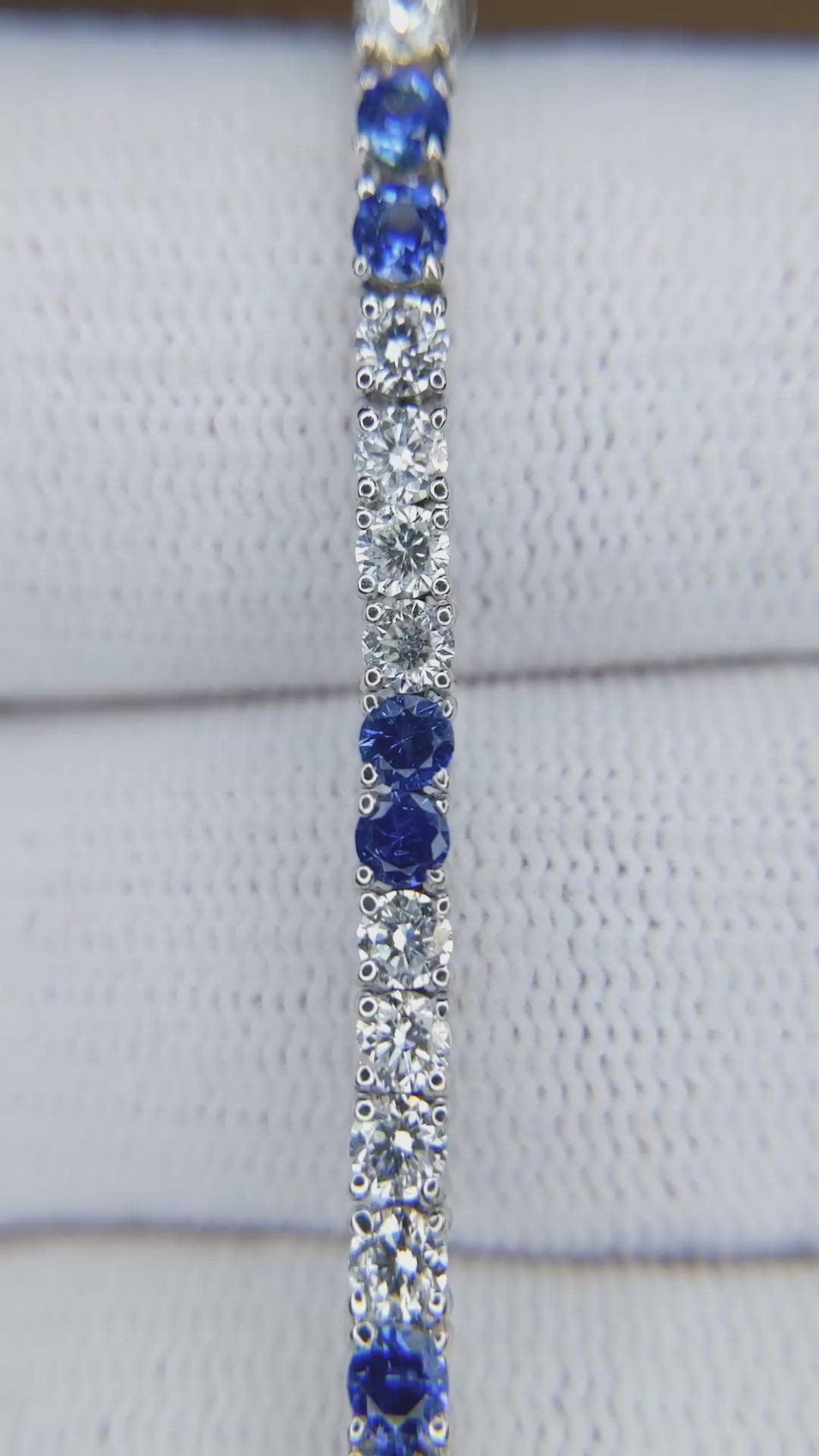 5.06&nbsp;Ct.Tw.Total Carat Weight Natural Diamond and Blue Sapphire Tennis/Line Bracelet, 18K White Gold Size Video