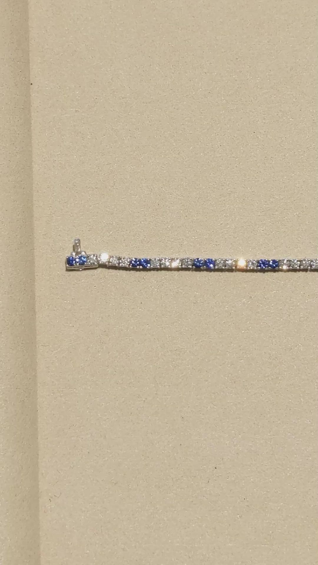 5.06&nbsp;Ct.Tw.Total Carat Weight Natural Diamond and Blue Sapphire Tennis/Line Bracelet, 18K White Gold Size Video