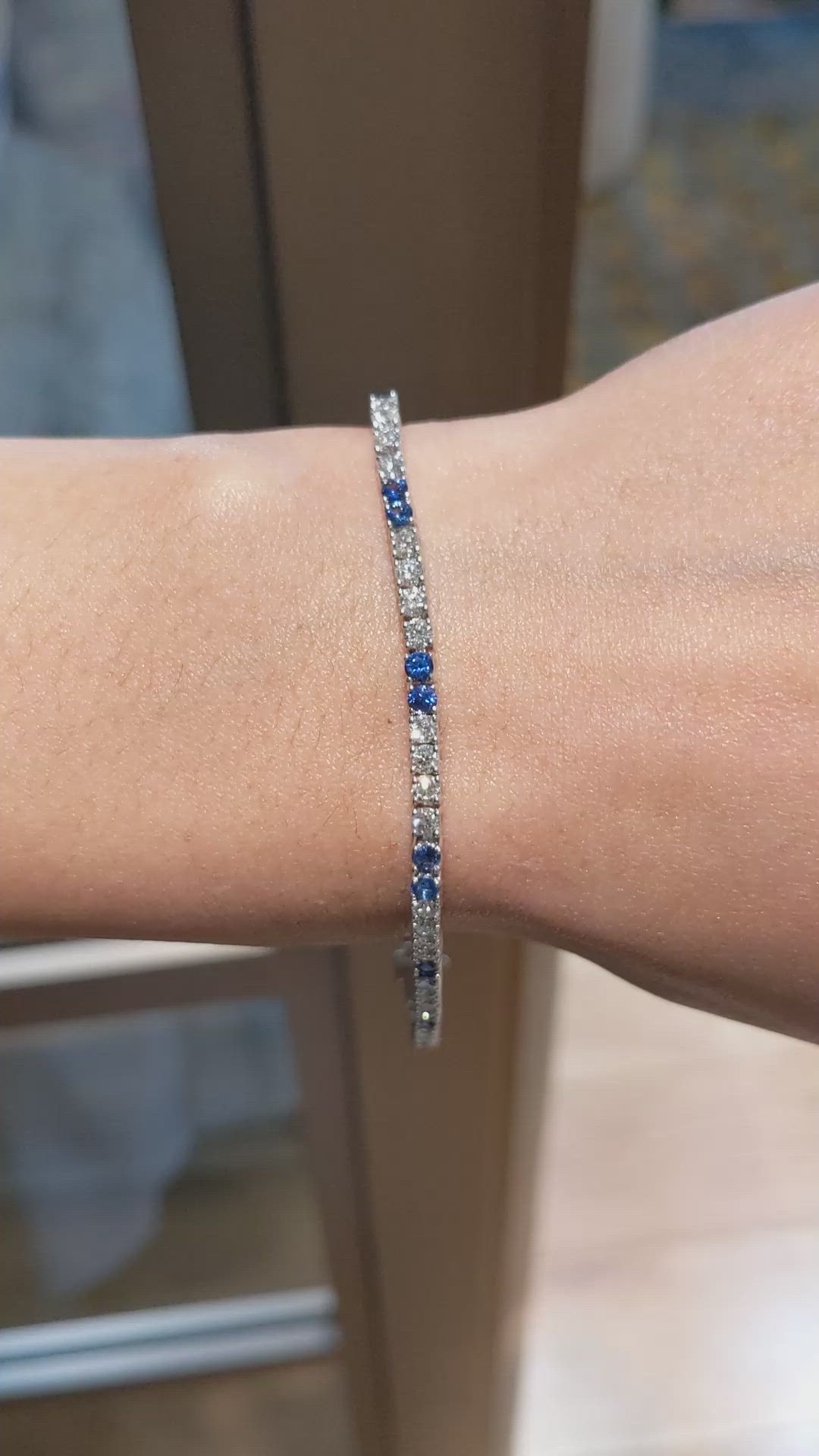 5.06&nbsp;Ct.Tw.Total Carat Weight Natural Diamond and Blue Sapphire Tennis/Line Bracelet, 18K White Gold Size Video