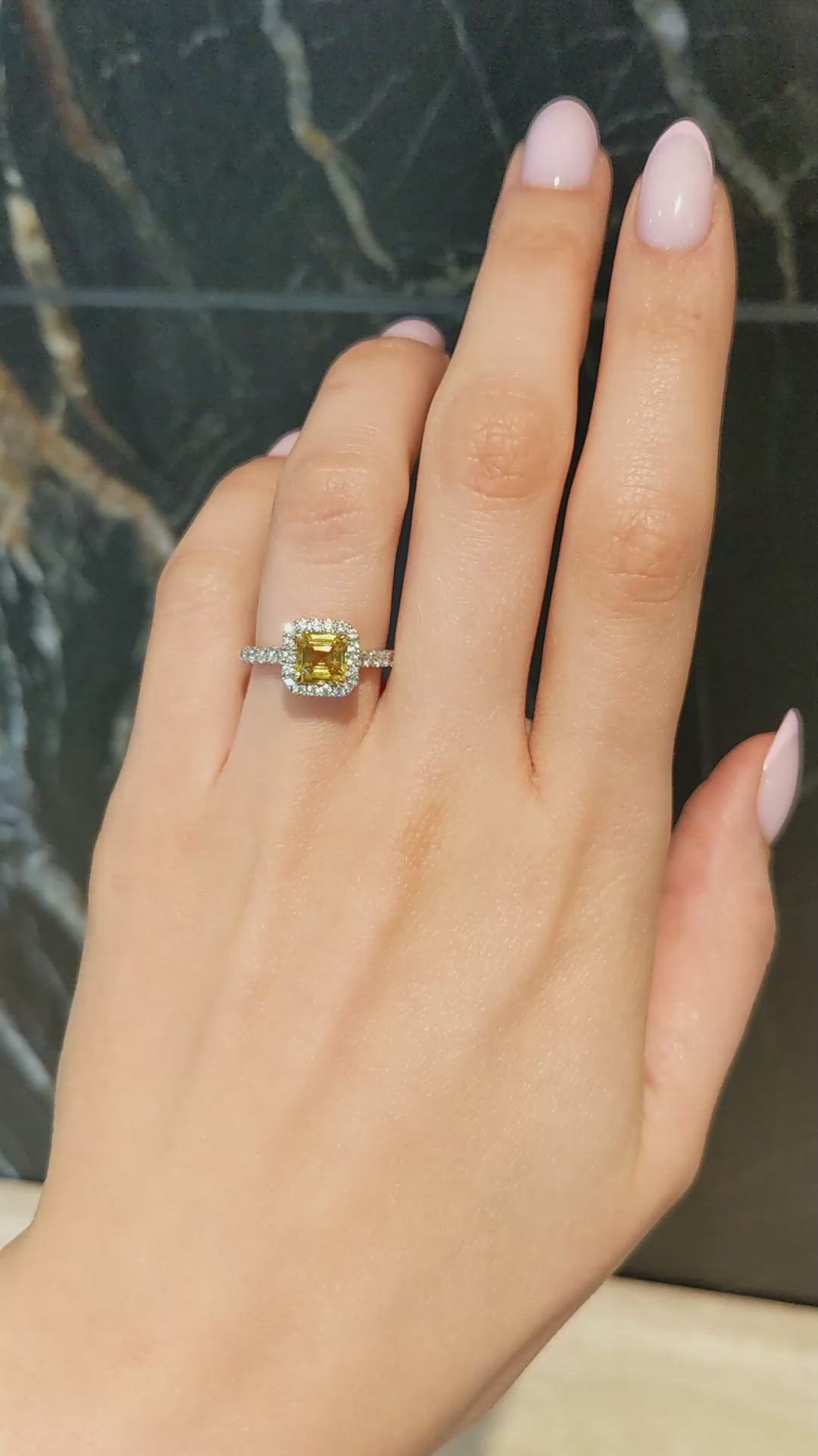 1.64 Ct. Yellow Sapphire and Natural Diamond Pave Ring, 18K White & Yellow Size Video