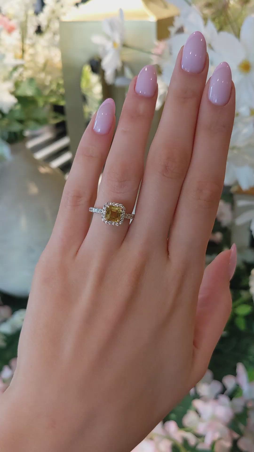 1.64 Ct. Yellow Sapphire and Natural Diamond Pave Ring, 18K White & Yellow Size Video