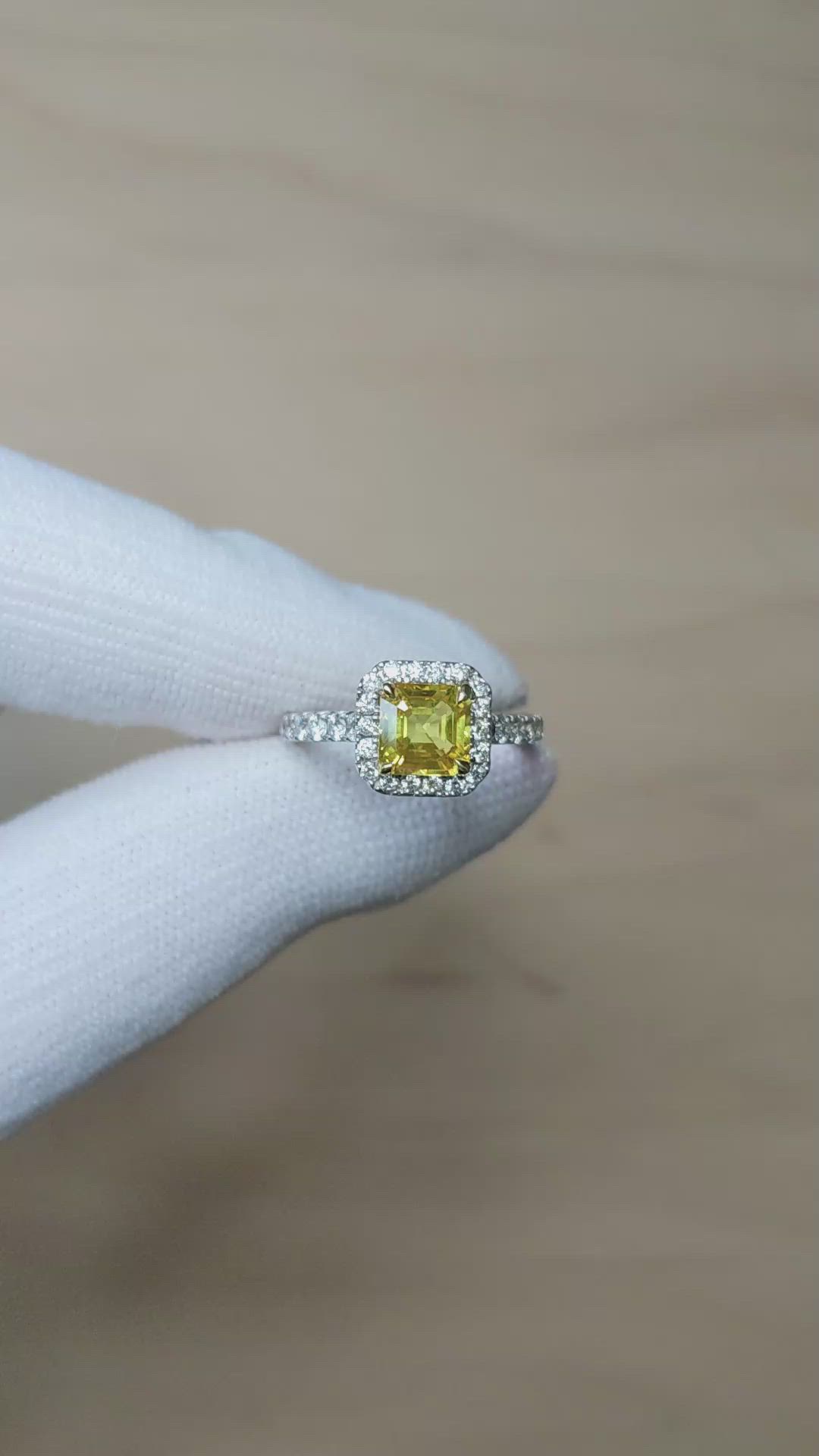 1.64 Ct. Yellow Sapphire and Natural Diamond Pave Ring, 18K White & Yellow Size Video