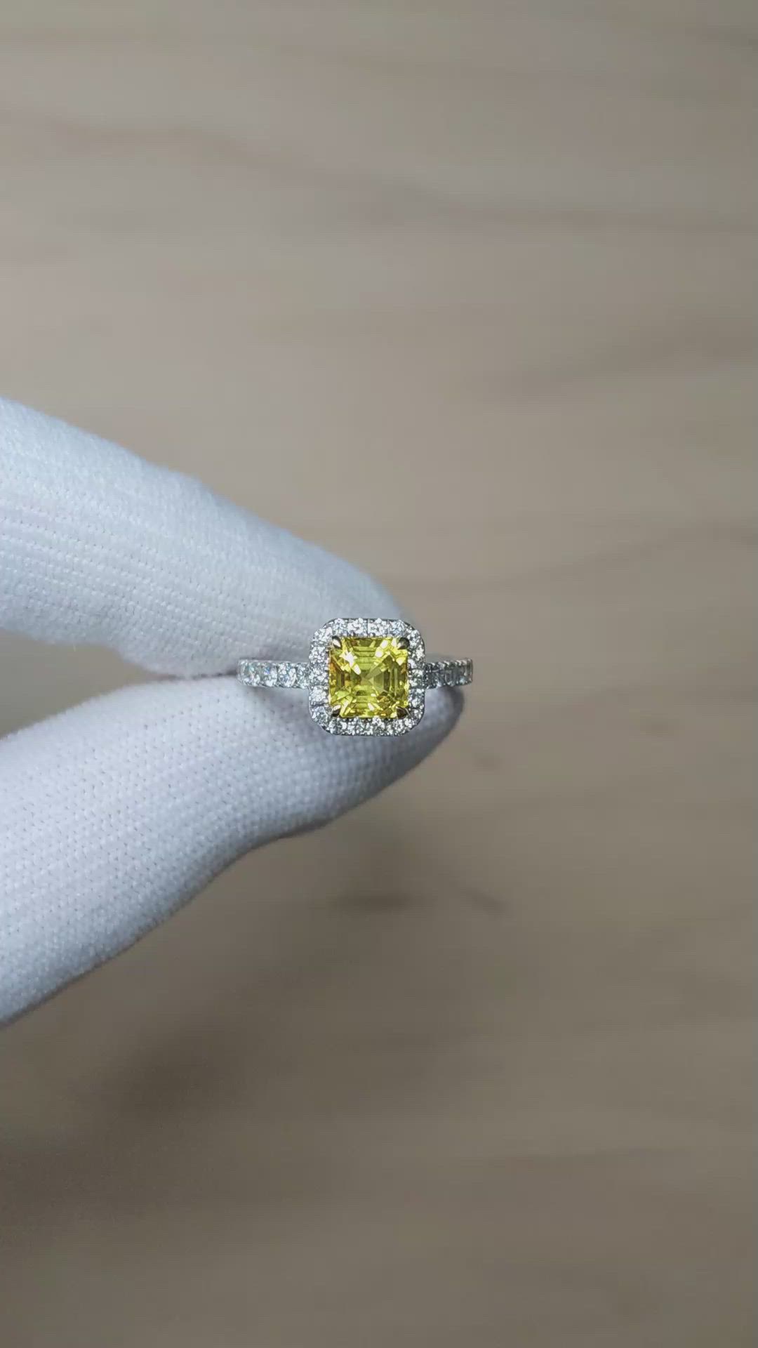 1.73 Ct. Yellow Sapphire and Natural Diamond Pave Ring, 18K White & Yellow Size Video