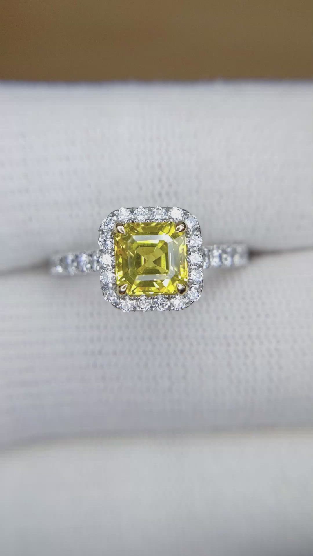 1.73 Ct. Yellow Sapphire and Natural Diamond Pave Ring, 18K White & Yellow Size Video