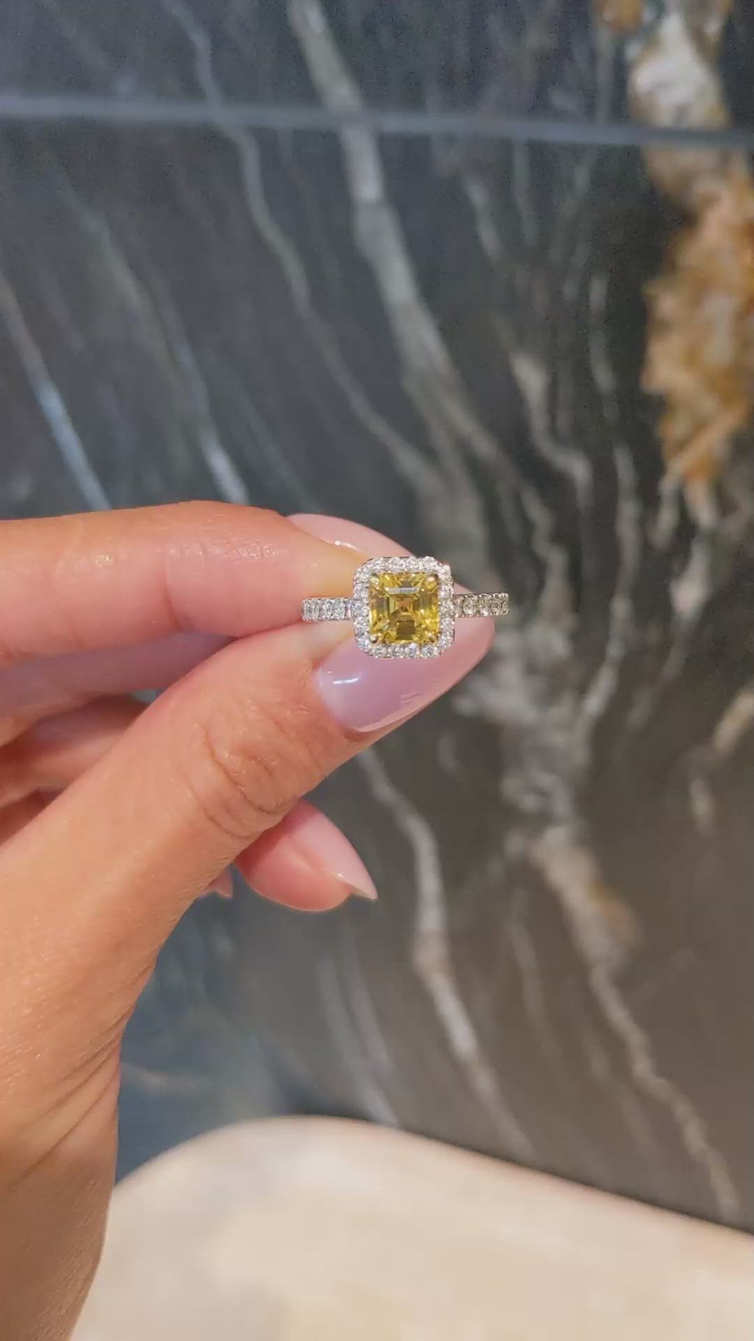 1.73 Ct. Yellow Sapphire and Natural Diamond Pave Ring, 18K White & Yellow Size Video