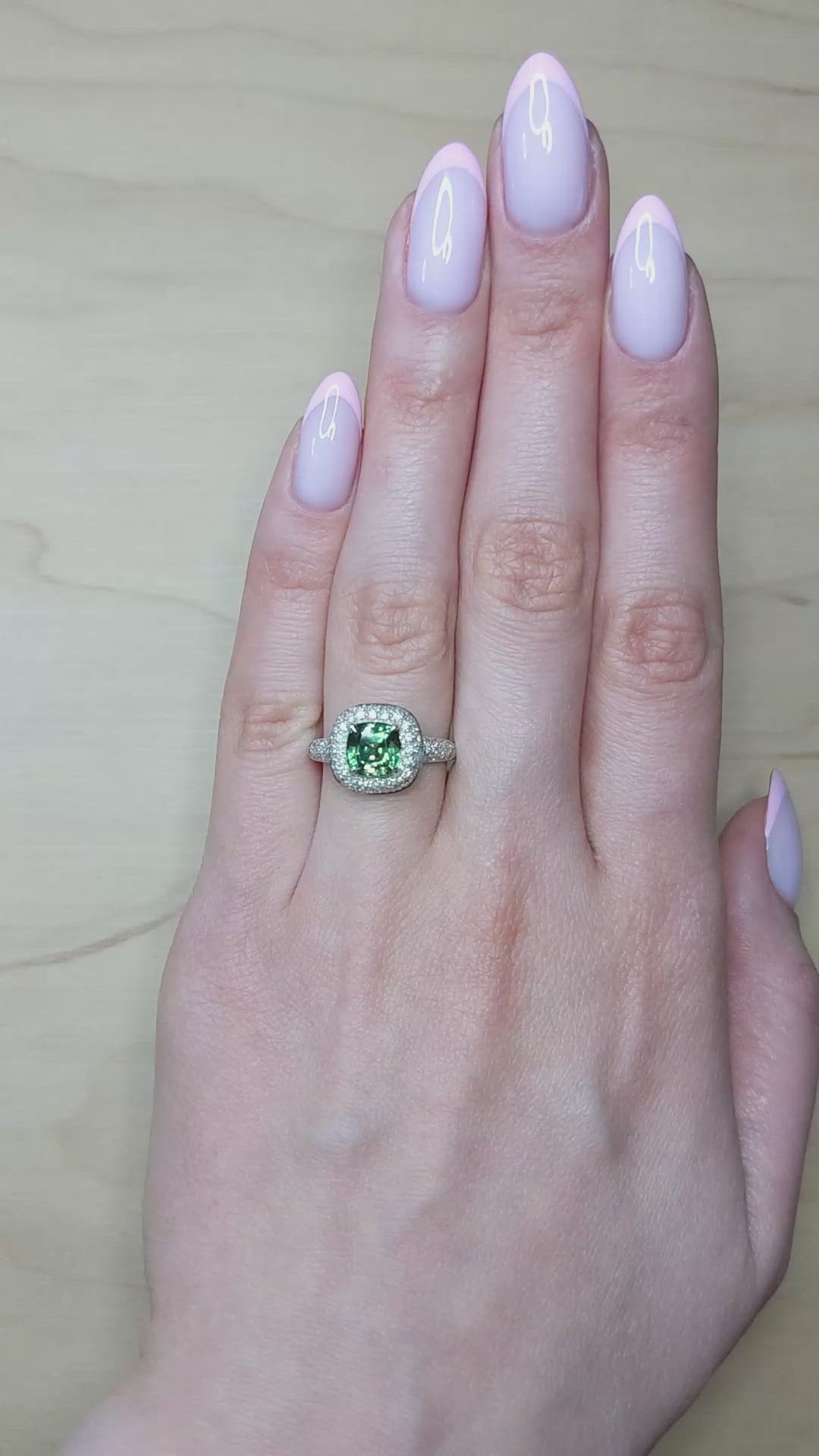 2.03 Ct. Bluish Green Sapphire and Natural Diamond Pave Ring, 18K White Gold Size Video