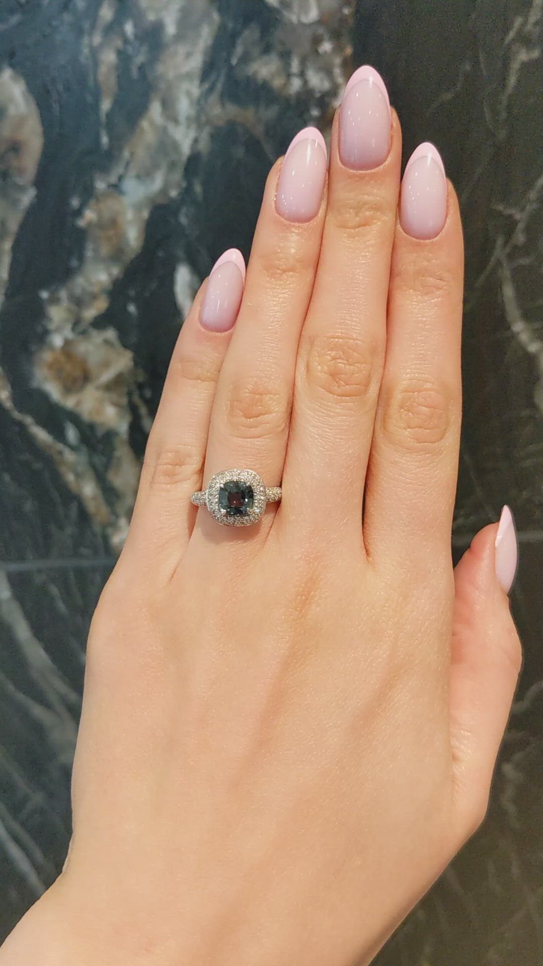 2.03 Ct. Bluish Green Sapphire and Natural Diamond Pave Ring, 18K White Gold Size Video