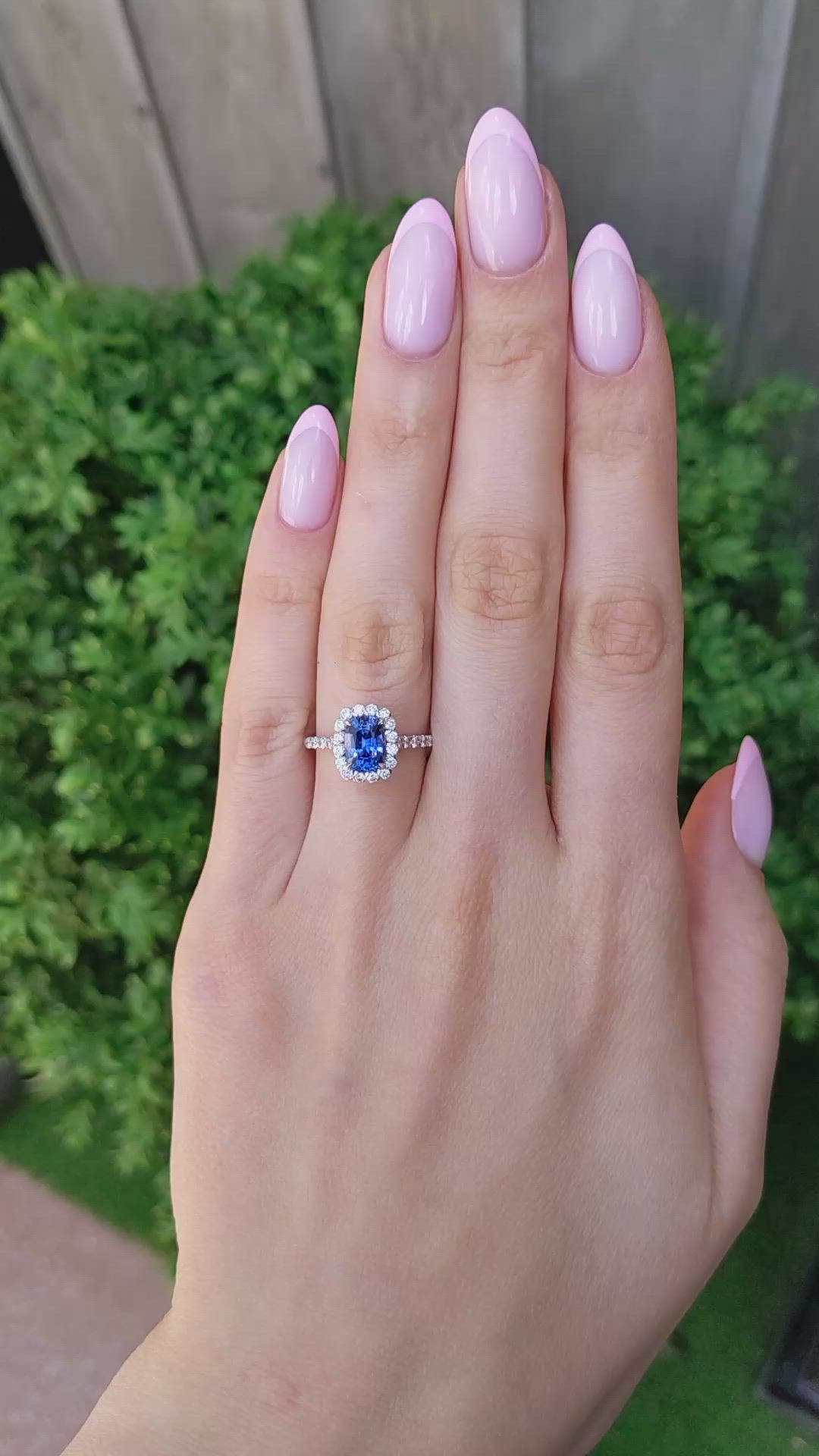 1.74 Ct. Blue Sapphire and Natural Diamond Pave Ring, 18K White Gold Size Video