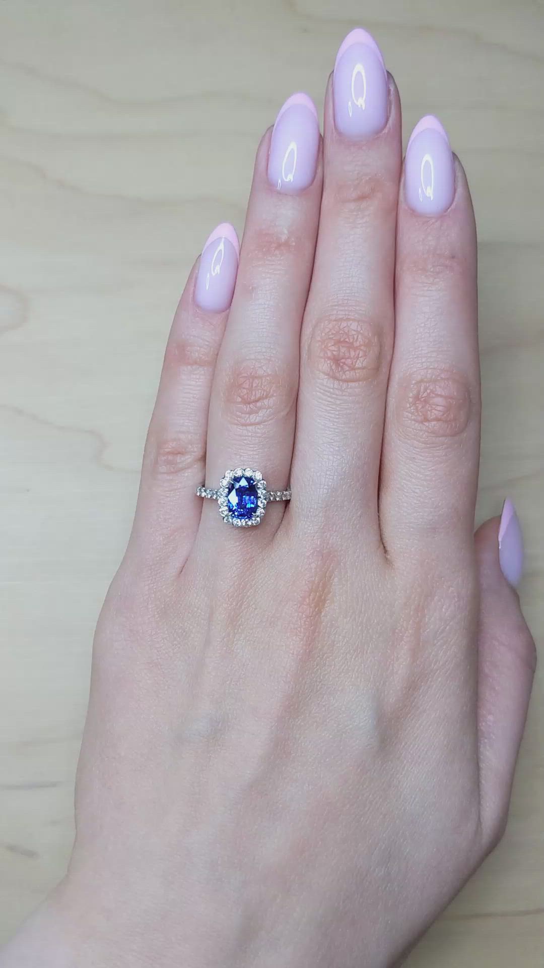 1.74 Ct. Blue Sapphire and Natural Diamond Pave Ring, 18K White Gold Size Video