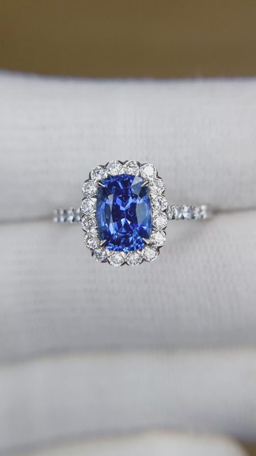 1.74 Ct. Blue Sapphire and Natural Diamond Pave Ring, 18K White Gold Size Video