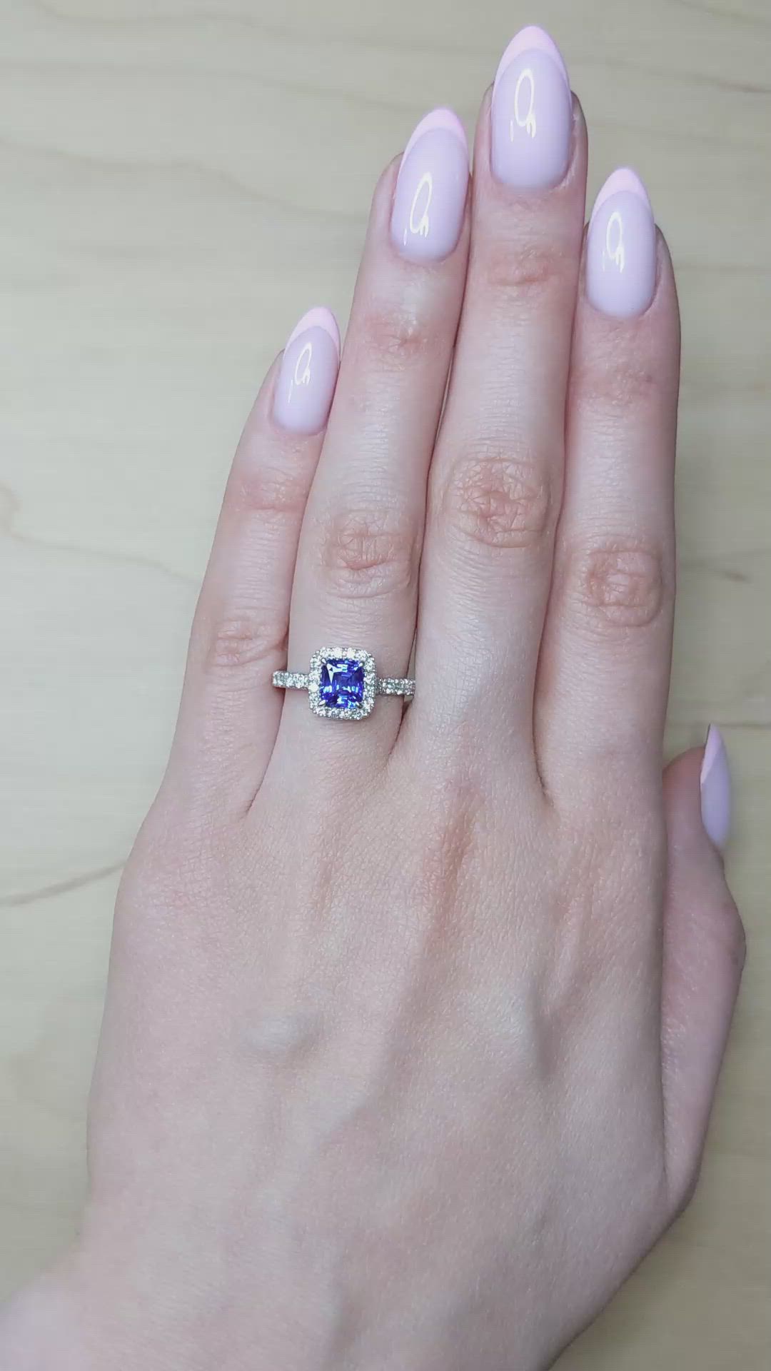 1.55 Ct. Blue Sapphire and Natural Diamond Pave Ring, 18K White Gold Size Video