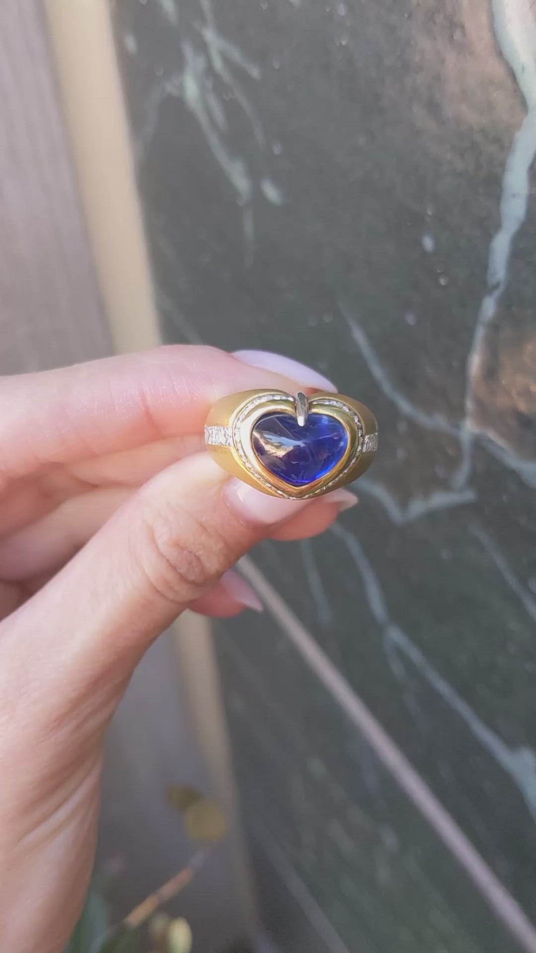 5.96 Ct. Blue Sapphire and Natural Diamond Pave Ring, 18K Yellow Gold Size Video