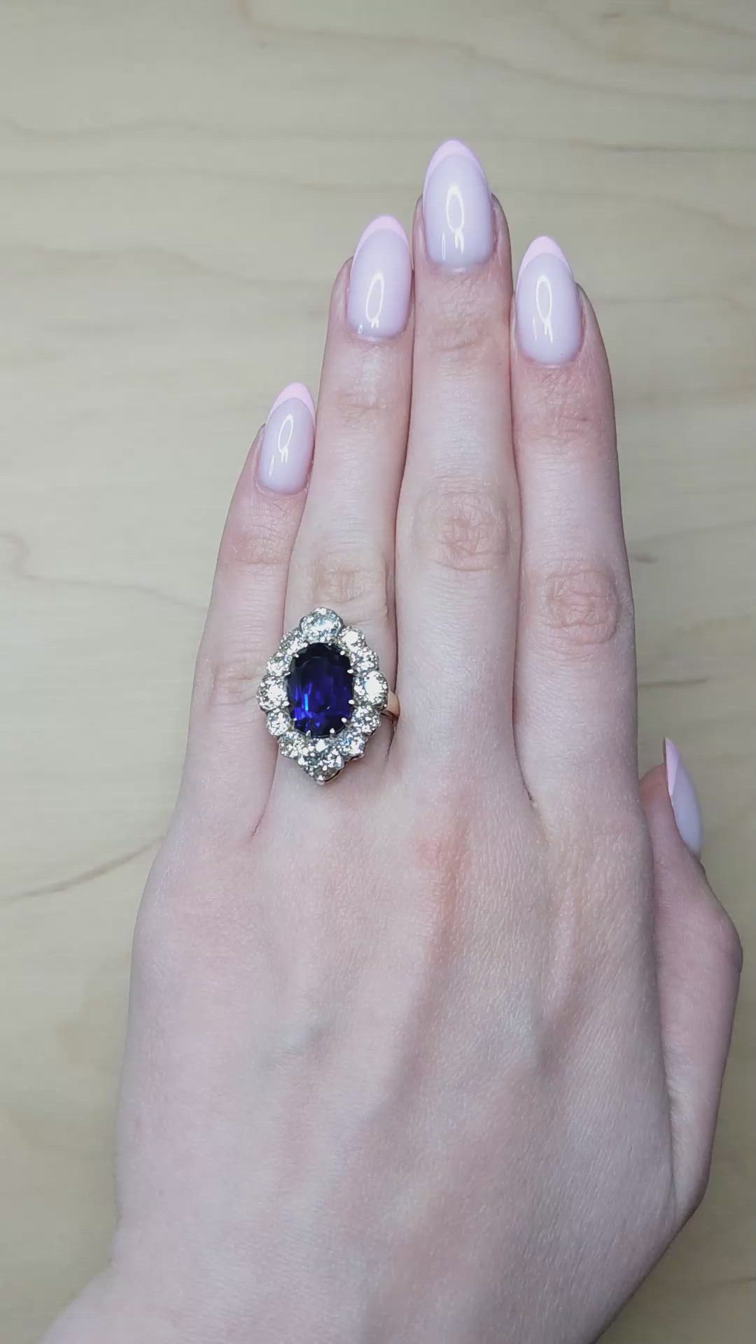 10.04 Ct. Blue Sapphire and Natural Diamond Antique Style Ring, 14K Yellow & White Size Video