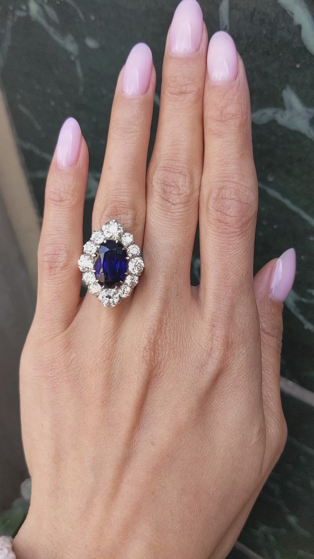 10.04 Ct. Blue Sapphire and Natural Diamond Antique Style Ring, 14K Yellow & White Size Video