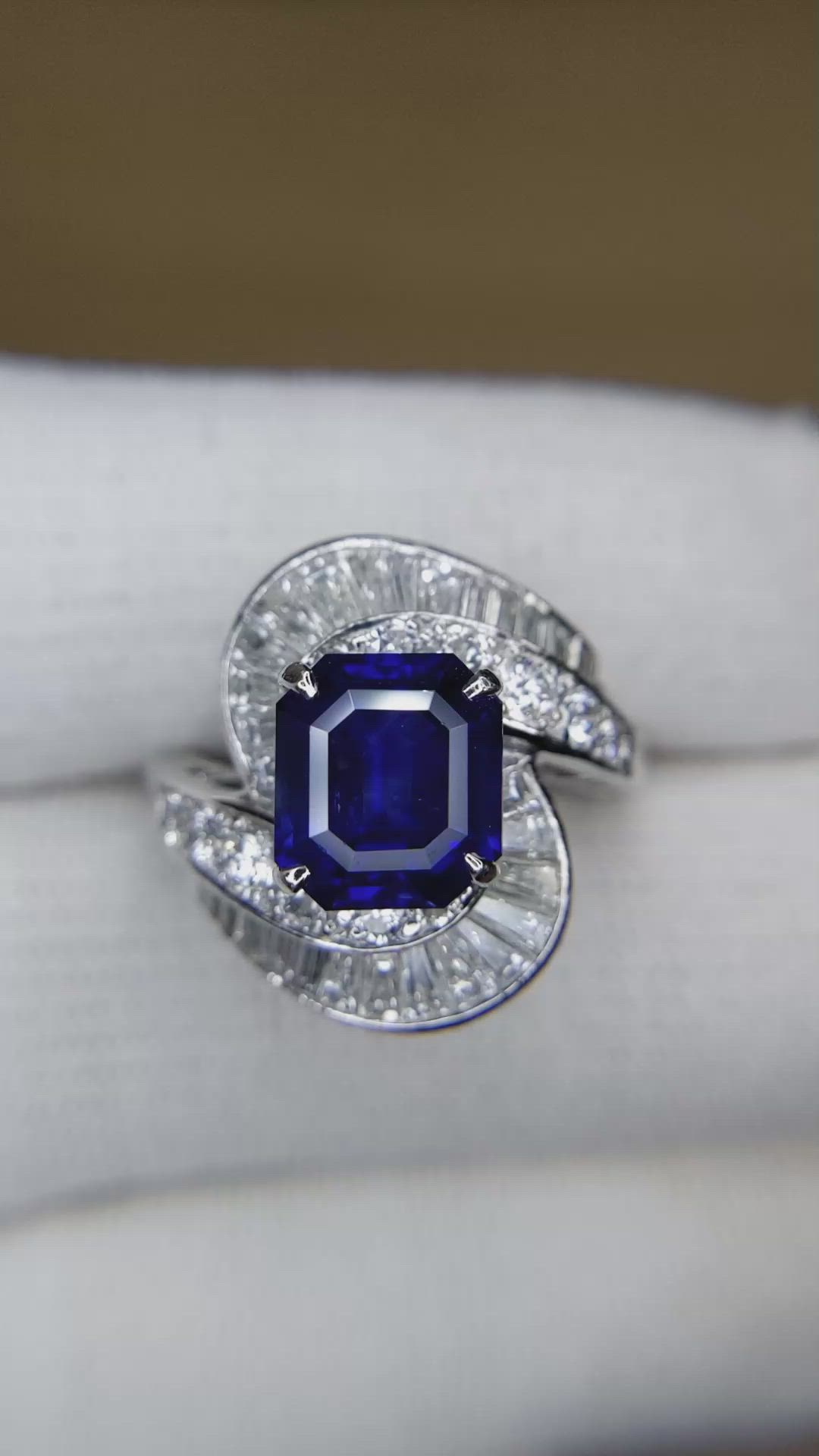 3.50 Ct. Blue Sapphire and Natural Diamond Pave Ring, Platinum 950 Size Video