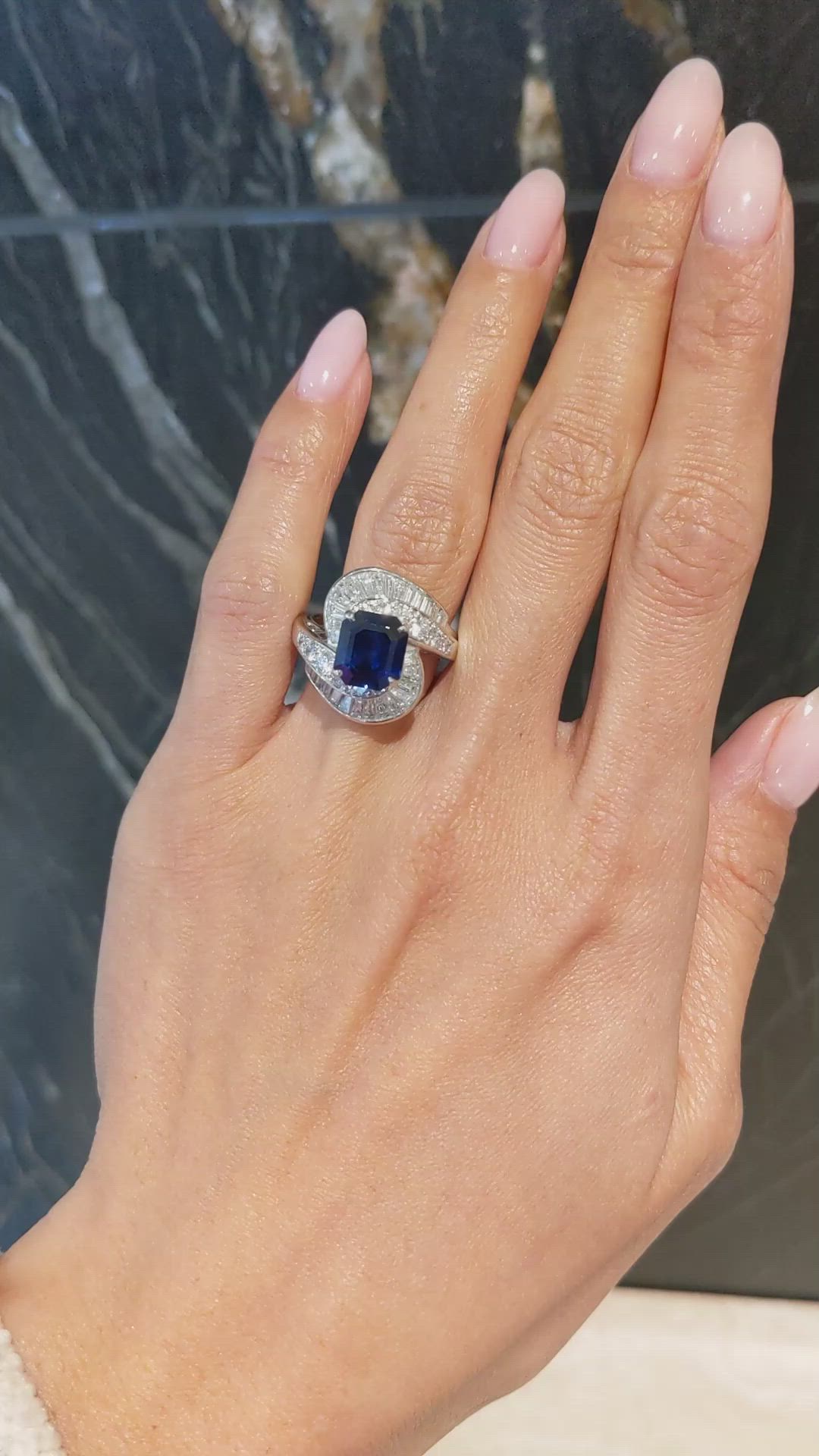 3.50 Ct. Blue Sapphire and Natural Diamond Pave Ring, Platinum 950 Size Video