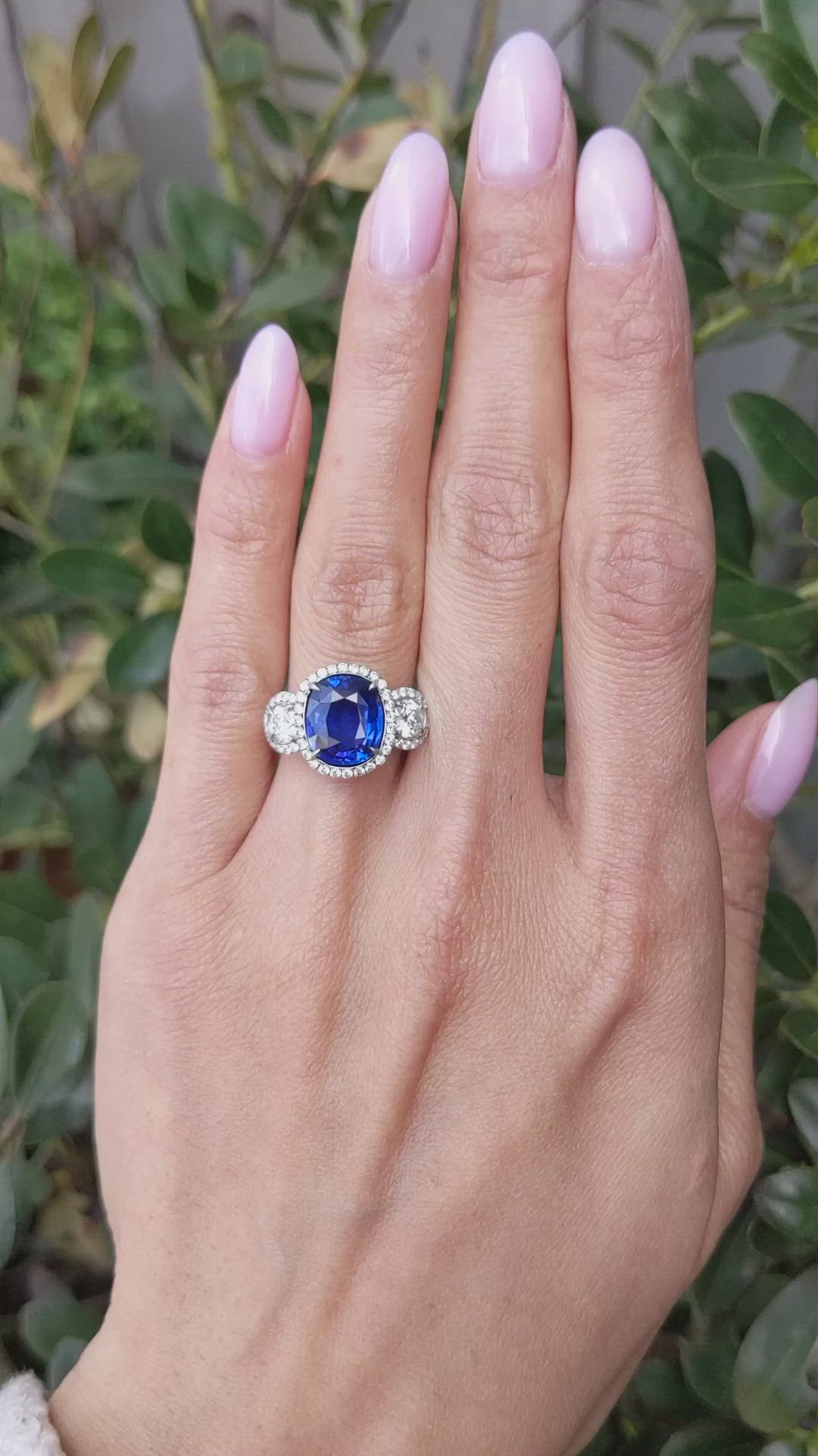 3.75 Ct. Blue Sapphire and Natural Diamond Pave Ring, Platinum 950 Size Video