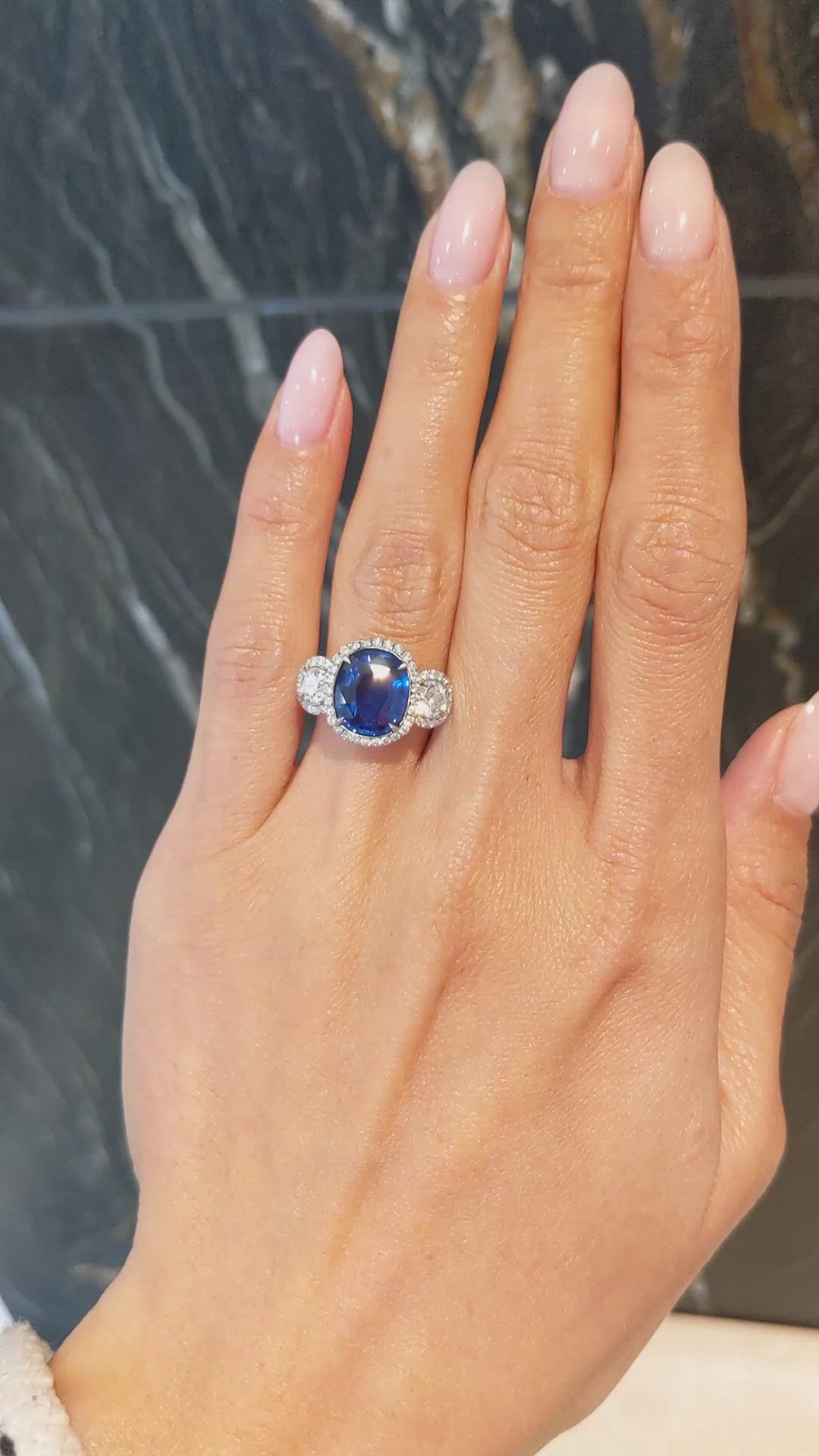 3.75 Ct. Blue Sapphire and Natural Diamond Pave Ring, Platinum 950 Size Video