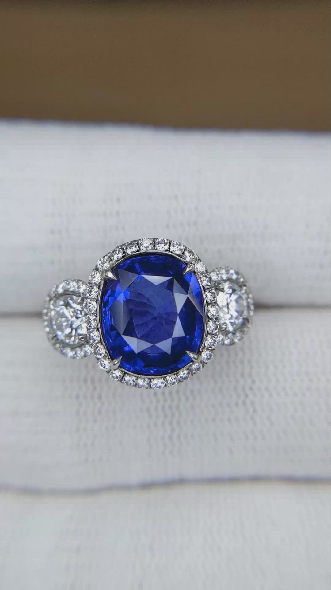 3.75 Ct. Blue Sapphire and Natural Diamond Pave Ring, Platinum 950 Size Video