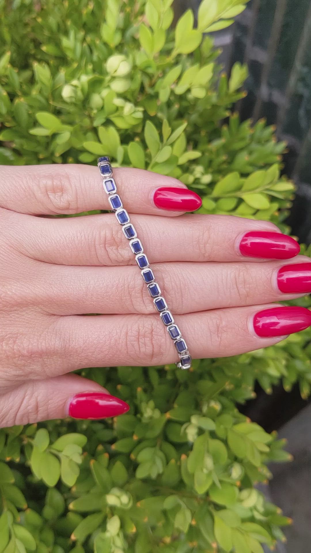 7.79&nbsp;Ct.Tw.Total Carat Weight Blue Sapphire Tennis/Line Bracelet, 14K White Gold Size Video