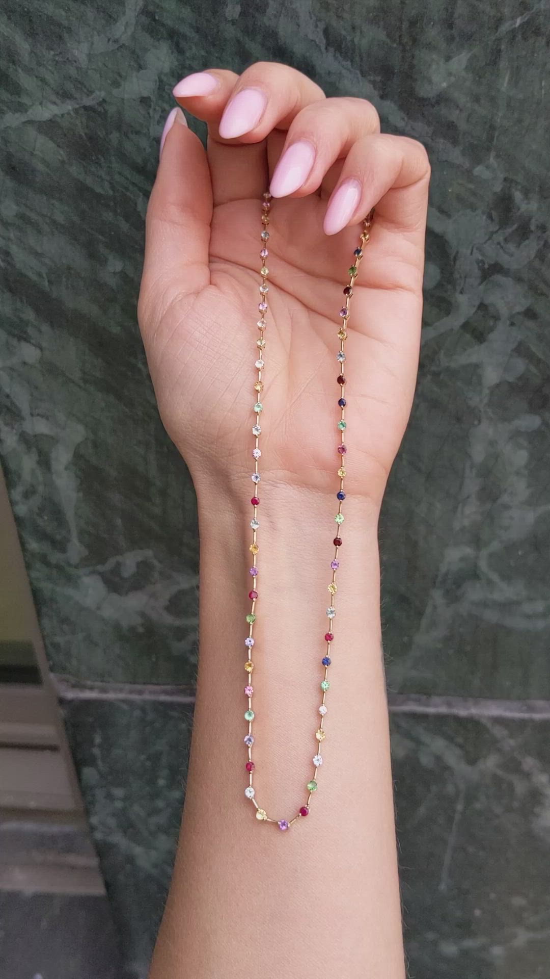 2.45&nbsp;Ct.Tw.Total Carat Weight Sapphire, Aquamarine, Ruby, Emerald, Peridot, Citrine, Tourmaline, Amethyst and Garnet Multi Stone Necklace, 14K Yellow Gold Size Video